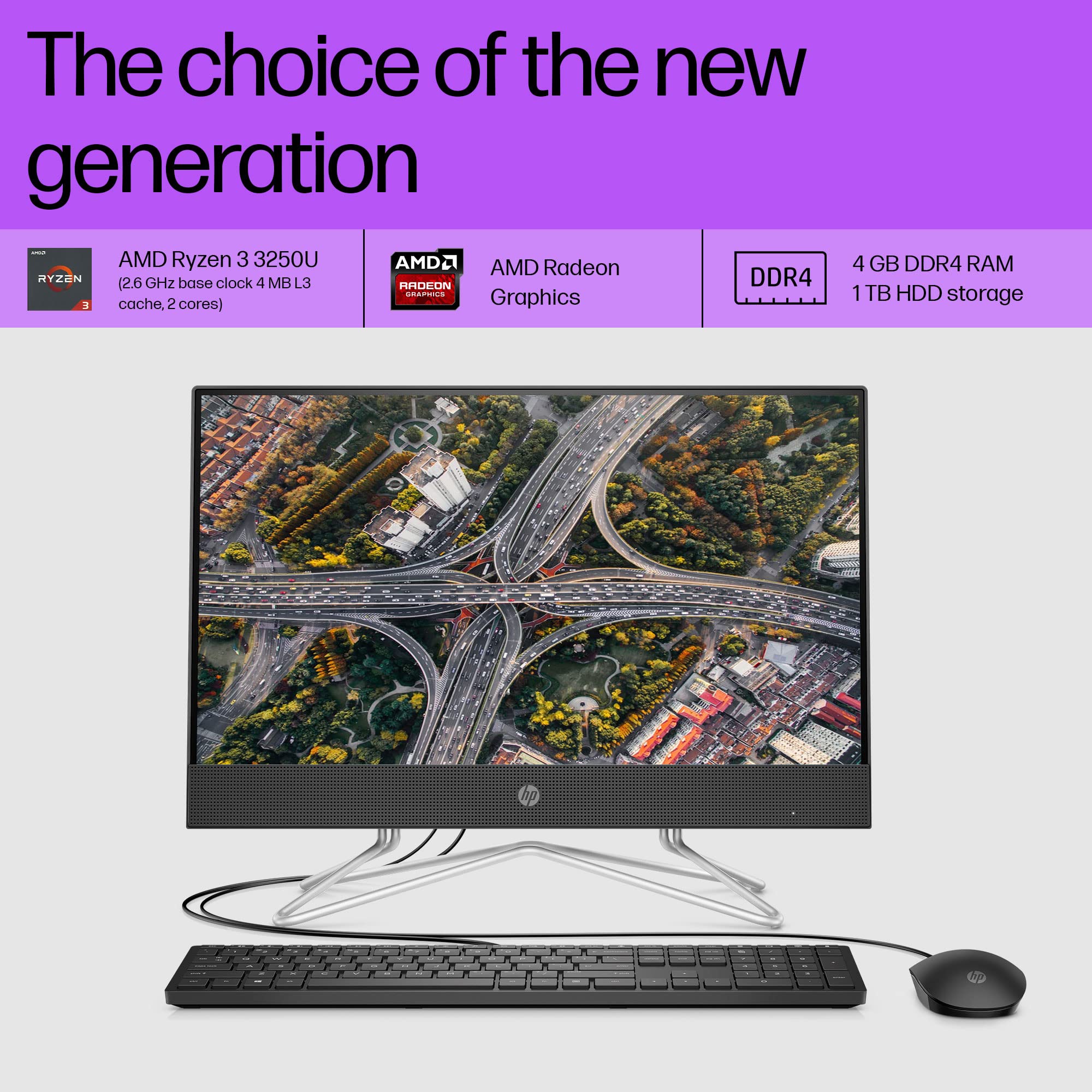 HP AIO AMD Ryzen 3-3250U-54.6cm(21.5 inch) FHD,VA, 3-Sided Micro-Edge, Anti-Glare Display/4GB RAM/1TB HDD/Wired Keyboard & Mouse/Dual Speakers/AMD Radeon Graphics/Win 11/MSO 2021/5.7Kg, 22-dd0401in 5