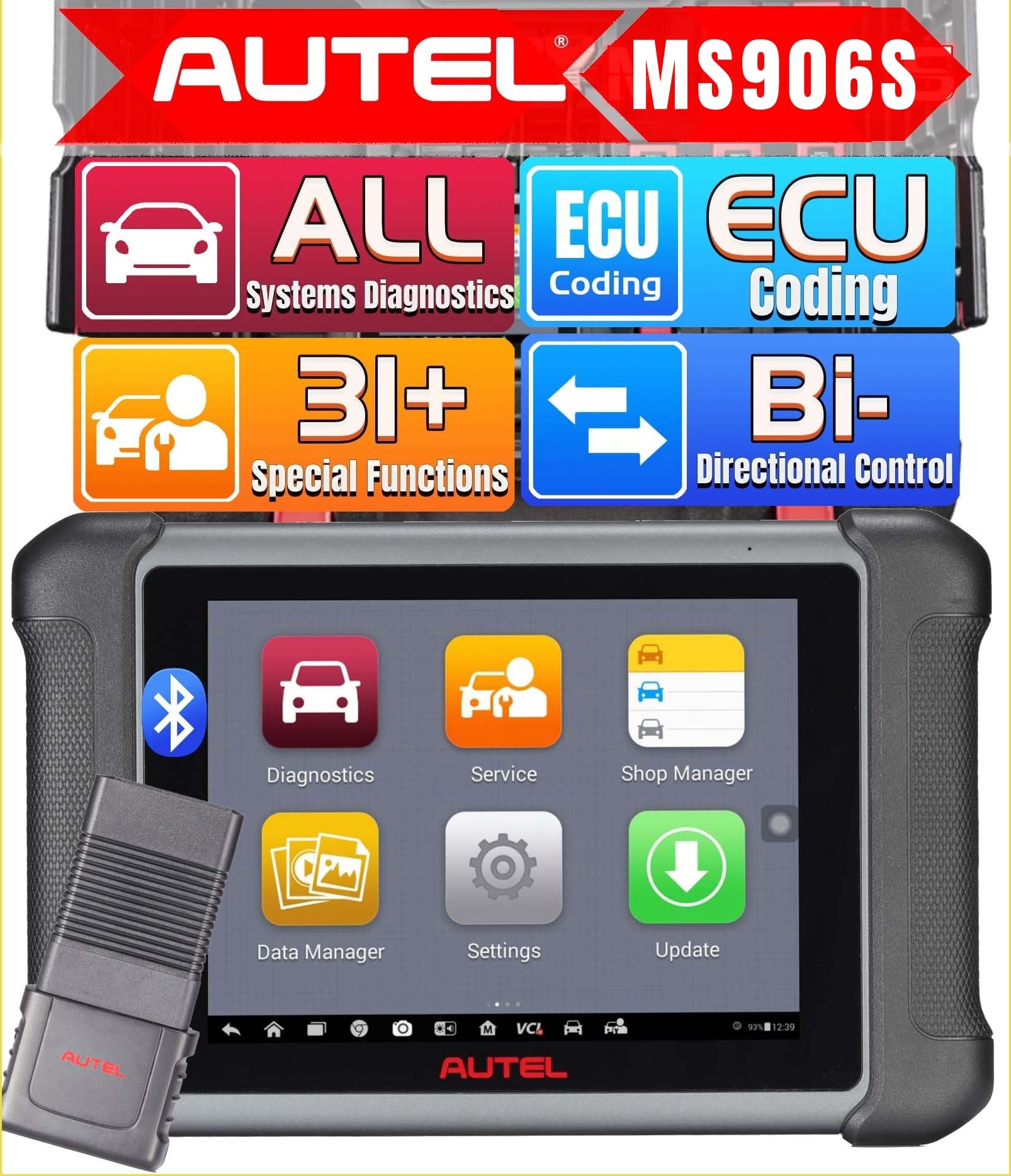 Autel MaxiSys MS906S Vehicle Diagnostic Tablet, Version Advanced MS906 MS906BT MK900BT Wireless OBD2 Scanner, 31+ Service Functions, Compatible with BT506 MV108