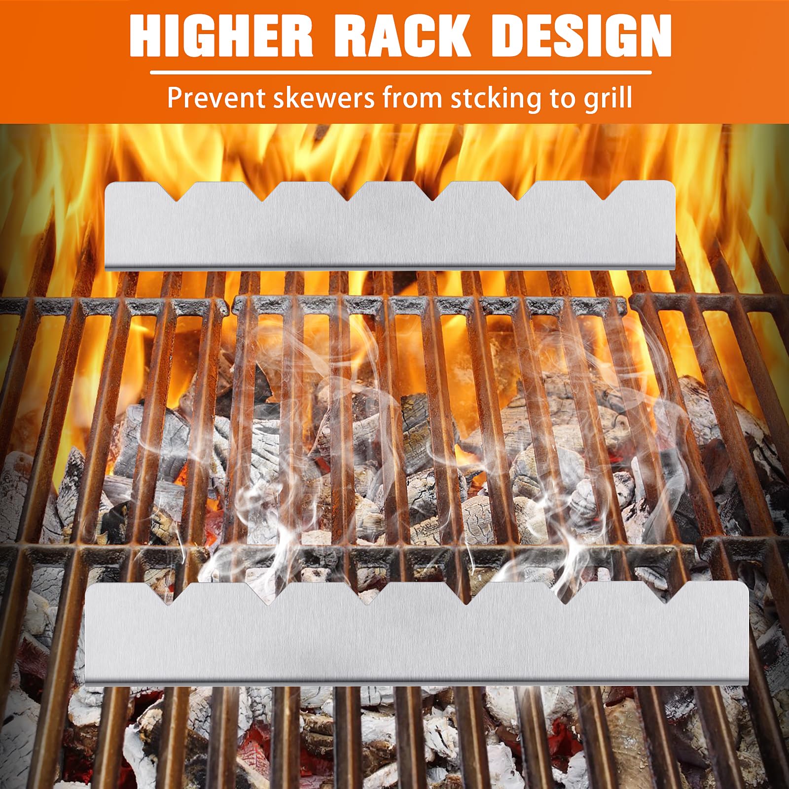 4 Pcs Stainless Steel Skewers Rack - Universal Barbecue BBQ Long Skewers Holder for Grill 5