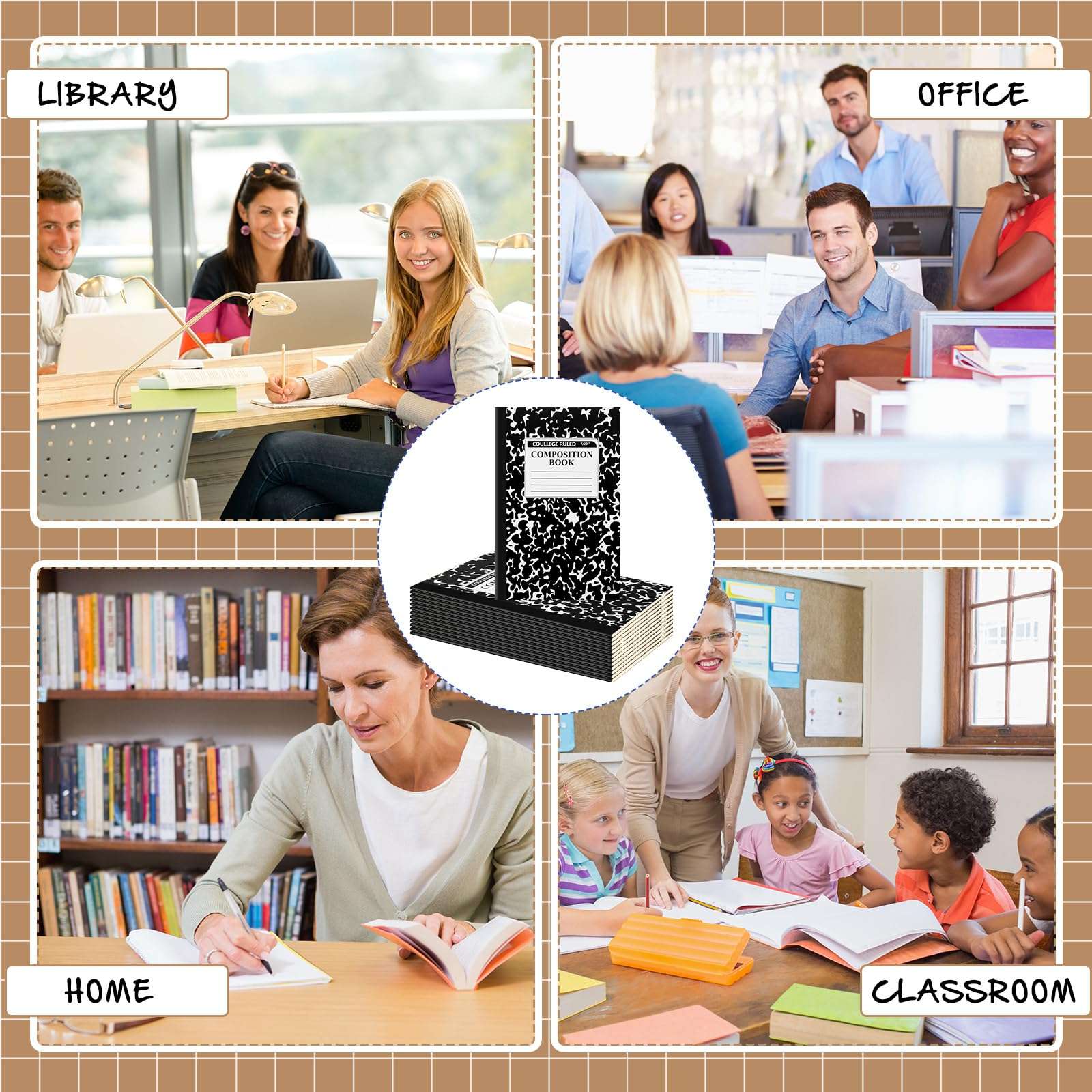 Fainne 12 Pack A5 Composition Notebooks Bulk Wide Ruled Composition Notebook Wide Ruled Notebooks Marble Covers Notebook for Student Classroom Office Supplies(Black) 5