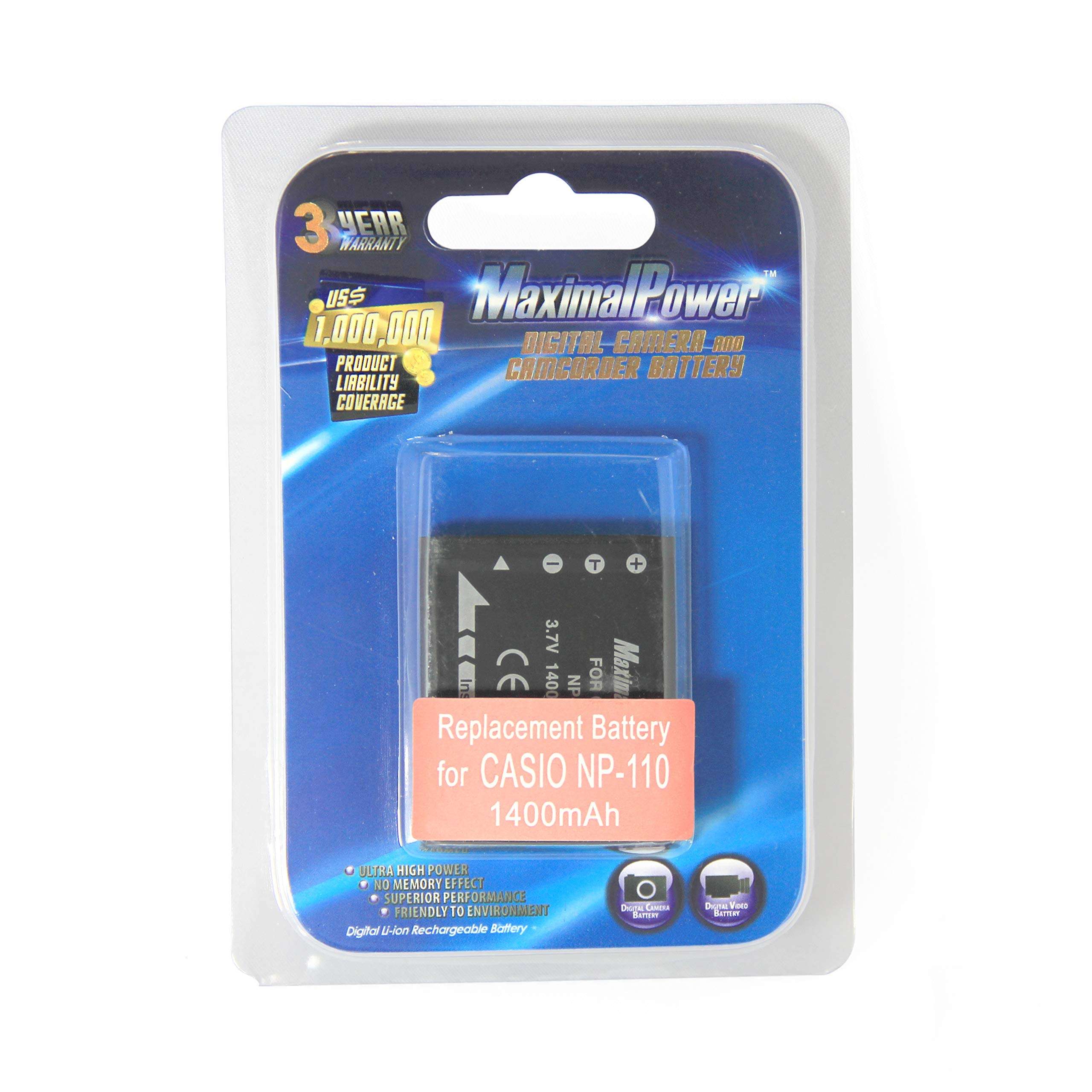 MaximalPower Replacement Camera Battery for Casio NP-110 and Casio Exilim EX-FC200S, EX-ZR15, EX-ZR20, EX-Z2000, EX-Z3000, EX-ZR10, Black, 2 Pack 5