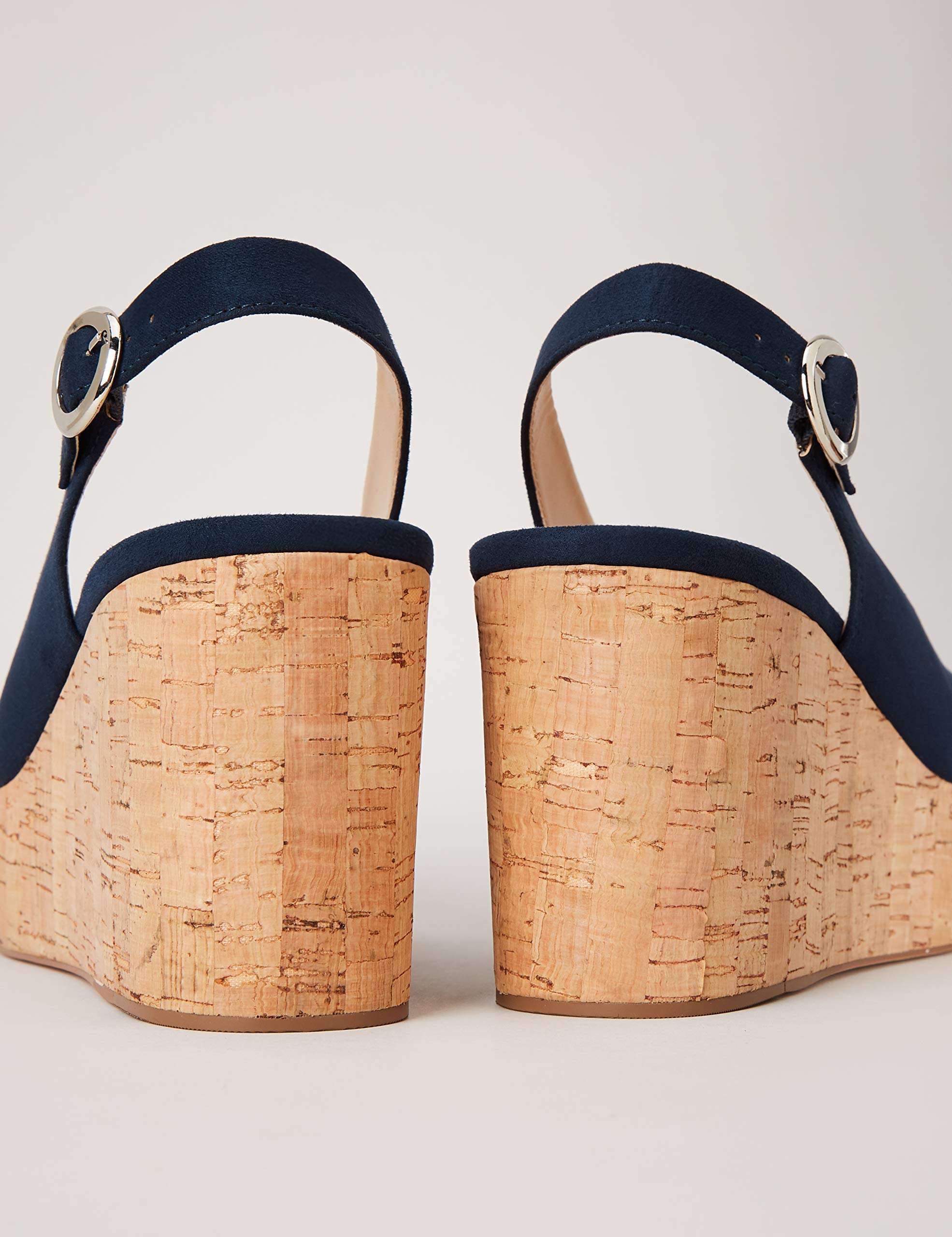 find. Women's Cork Peep Toe Sling Back Wedge Open Heels, Navy, 7 3