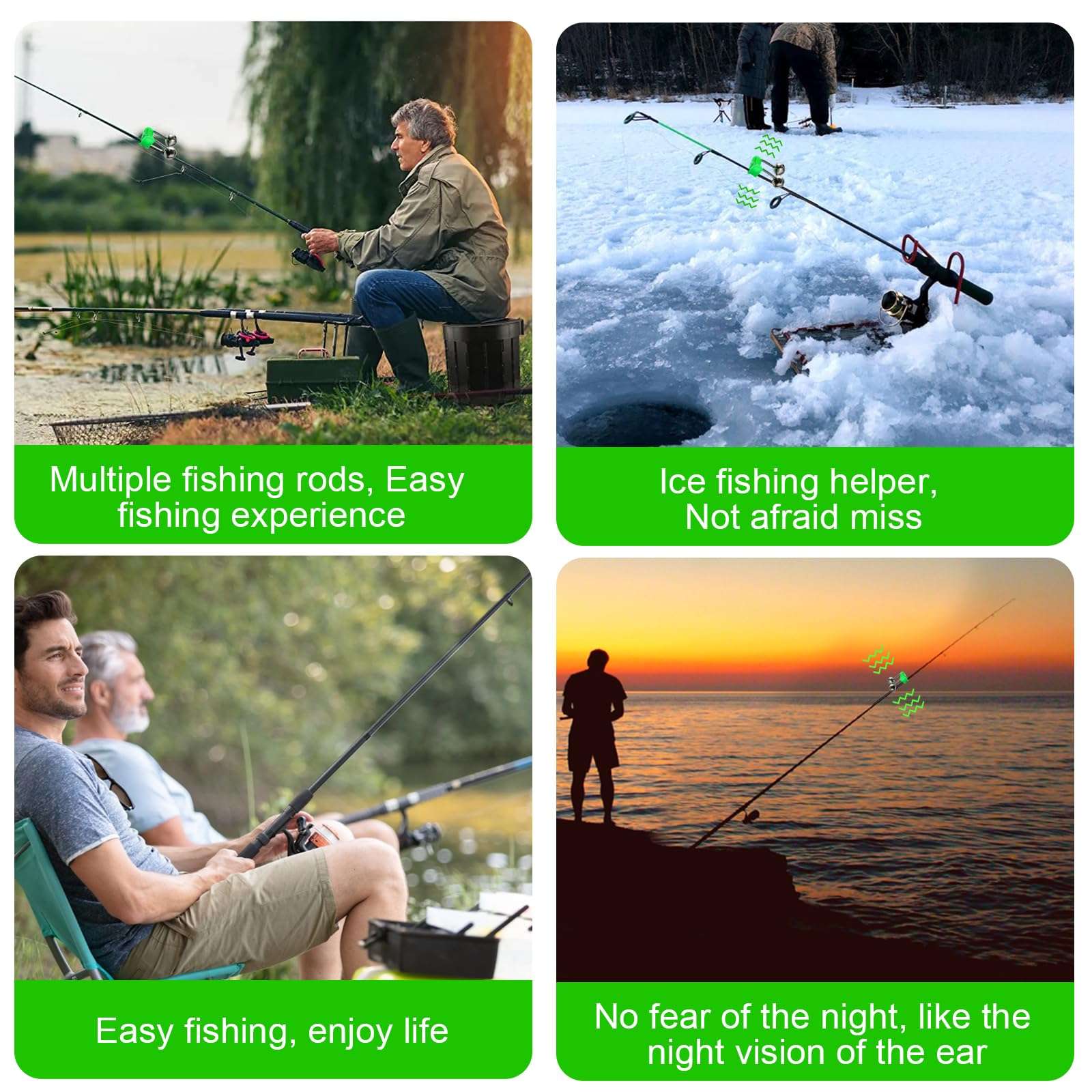 Prdiozyn 46PCS 3rd Generation Plastic Fishing Bells, Fishing Rod Alarm Bell with Extra Loud Dual Alert Bells Clip, Fishing Bells for Rods, Easy for Night, Ice Fishing, Green. 6