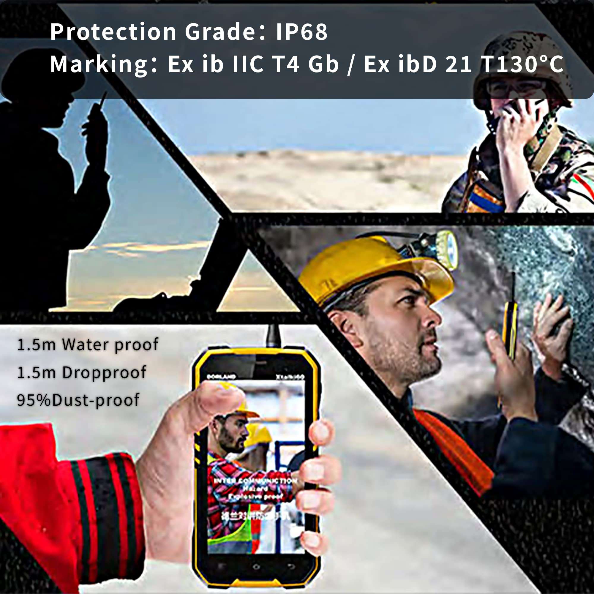 Walkie Talkie Rugged Smart Mobile Phone 5.0 inch Screen 6GB+128GB Explosion Proof Unlocked Zone1/2 Intrinsically Safe IP68 for Oil Gas Industry Areas Waterproof Dust Proof Shockproof Android 8.0 2