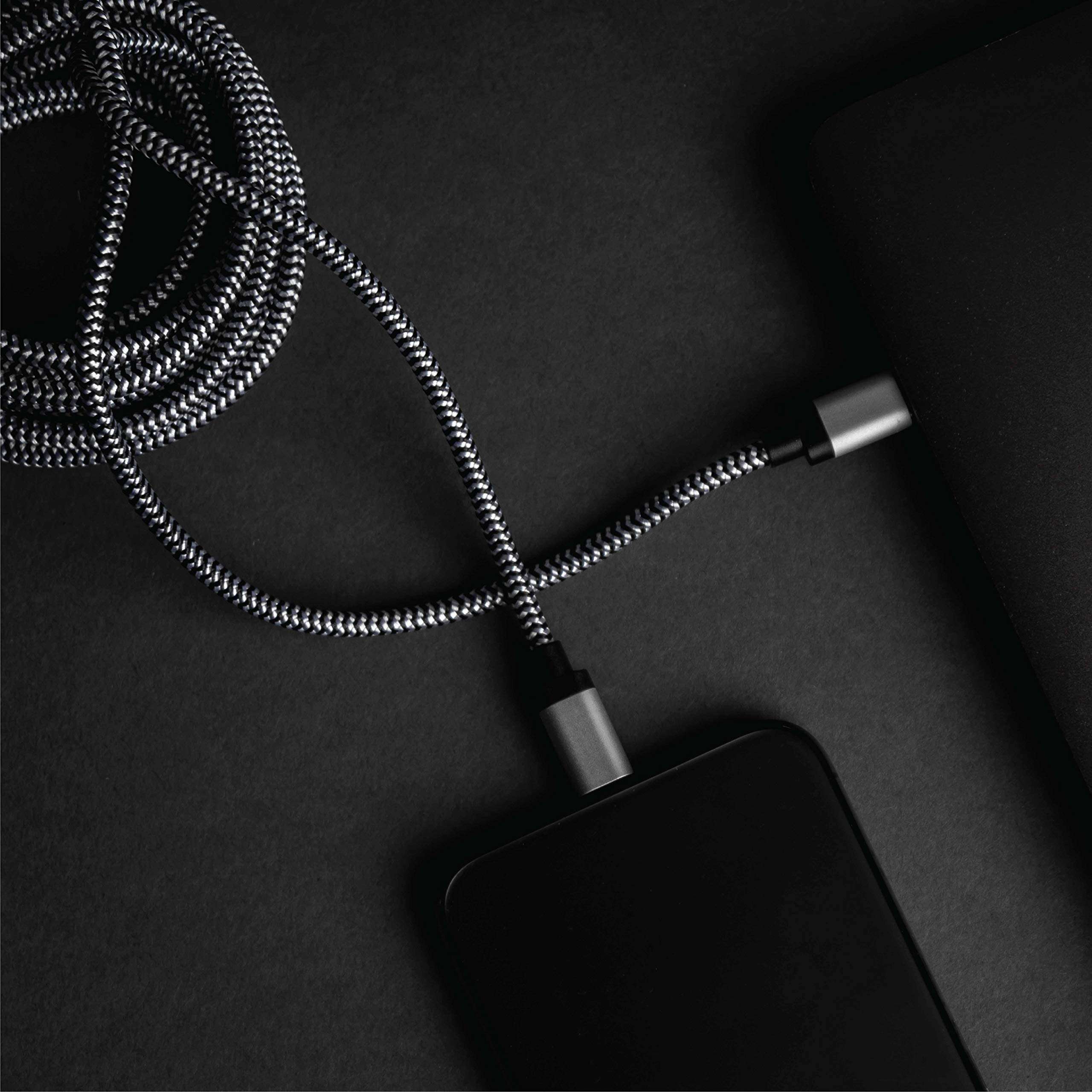 LBT 7 FT USB C Nylon Braided Charging Cable with Metal Connector Compatible with Samsung Galaxy S9, S8, Plus Note 8, Pixel 2 XL, LG V30 V20 G5 G6, Nexus 6P 5X (Black/White) 4