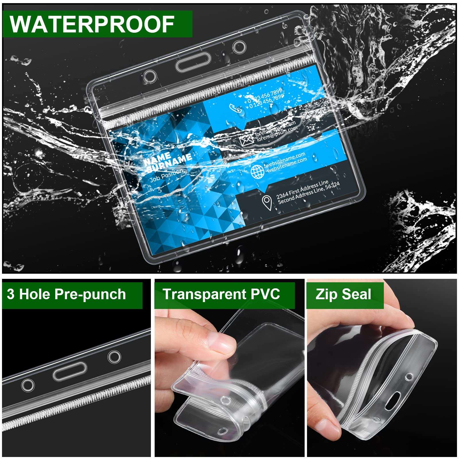 100 Sets Clear Name Tags with Lanyard, Lanyards for Id Badges Reusable Lanyard with ID Holder Plastic Name Badges with Lanyards for Adults Kids Business School Church Conferences (Dark Green) 5