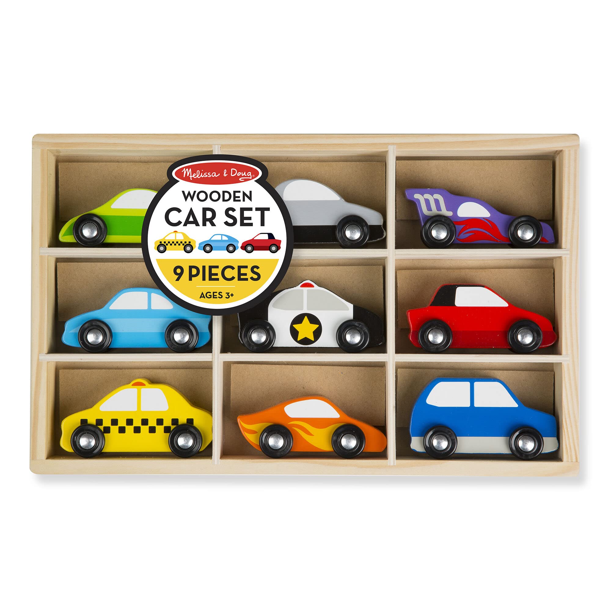 Melissa & Doug Wooden 9-Piece Cars Set Bundle with 1 Theme Compatible M&D Scratch Fun Mini-Pad (03178) 5