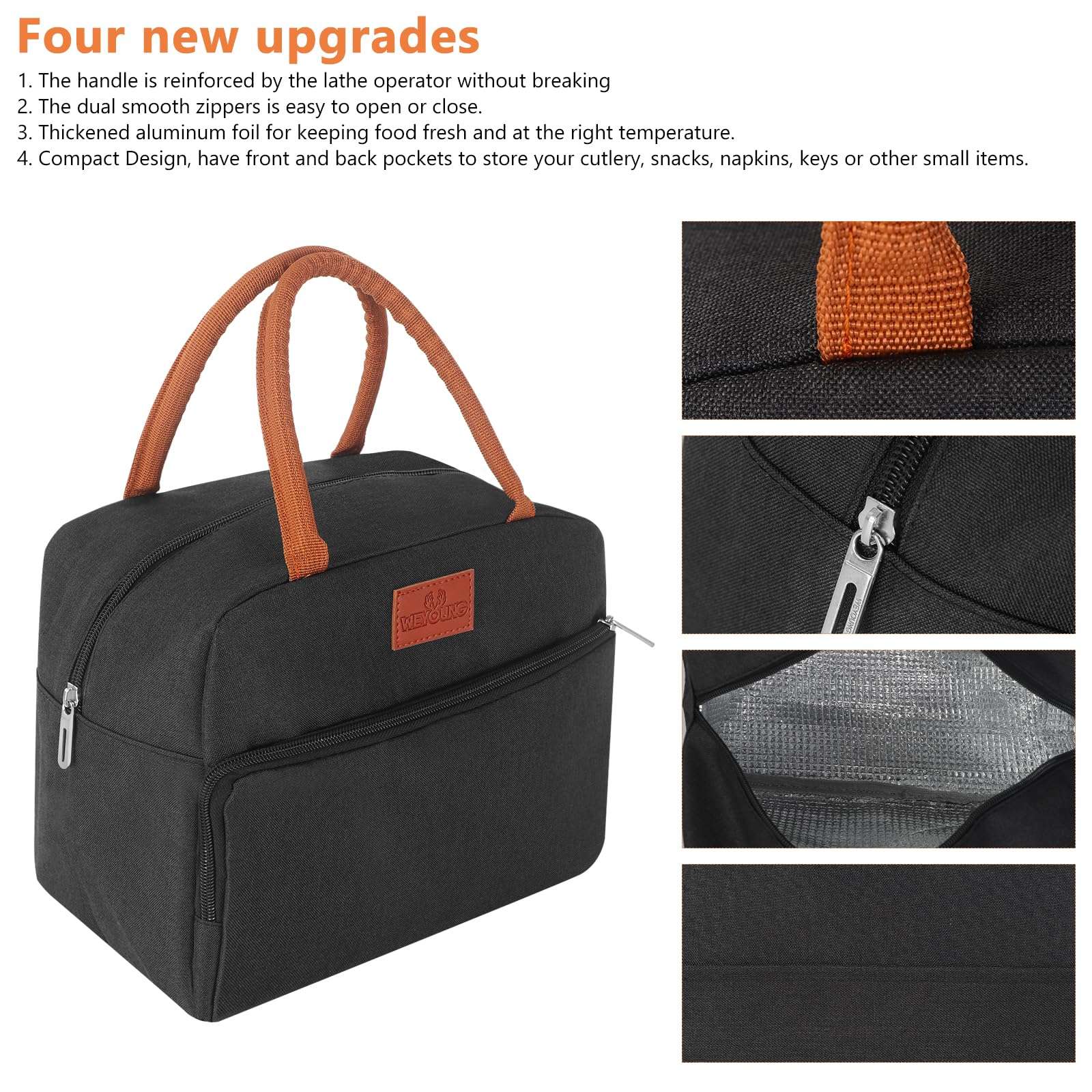 CCidea Lunch Bag for Women/Men, Insulated Lunch Box Bag for Women Adult Men, Small Leakproof Lunch Tote Bag, Reusable Lunch Cooler bag Container for Work/Office/Picnic/Travel -Black 4