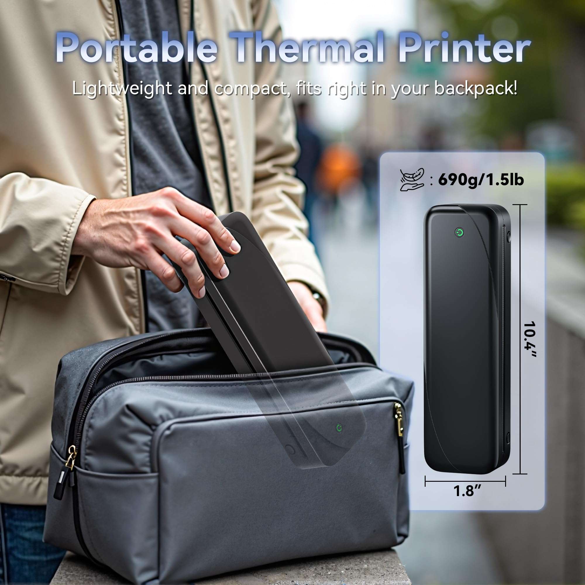 NelkoGlobal Portable Wireless Thermal Printer for Travel - Bluetooth Compatible with iOS, Android & Laptops - Supports 8.5" x 11" US Letter & A4 Paper (Black) 3