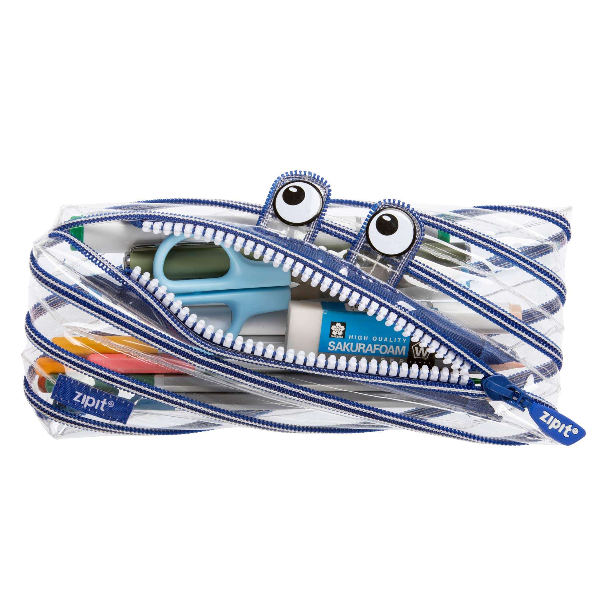ZIPIT Monster Clear Pencil Case for Kids, Fun Zipper Pouch for Teens, Transparent Stationery Bag for School,Blue 3