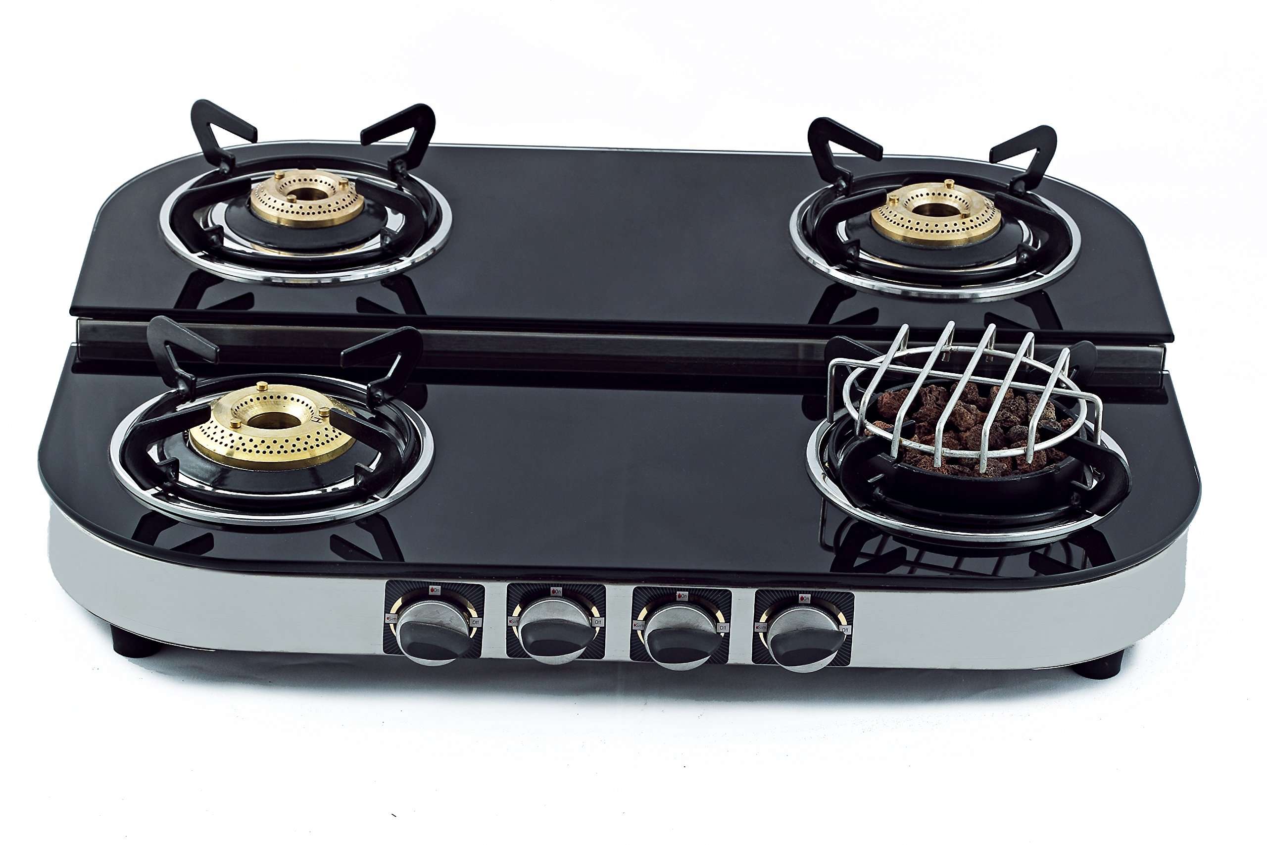 Sunshine Meethi Angeethi 4 Burner Gas Stove Manual Ignition (Glass Top, 1 Year Warranty) - Black 2