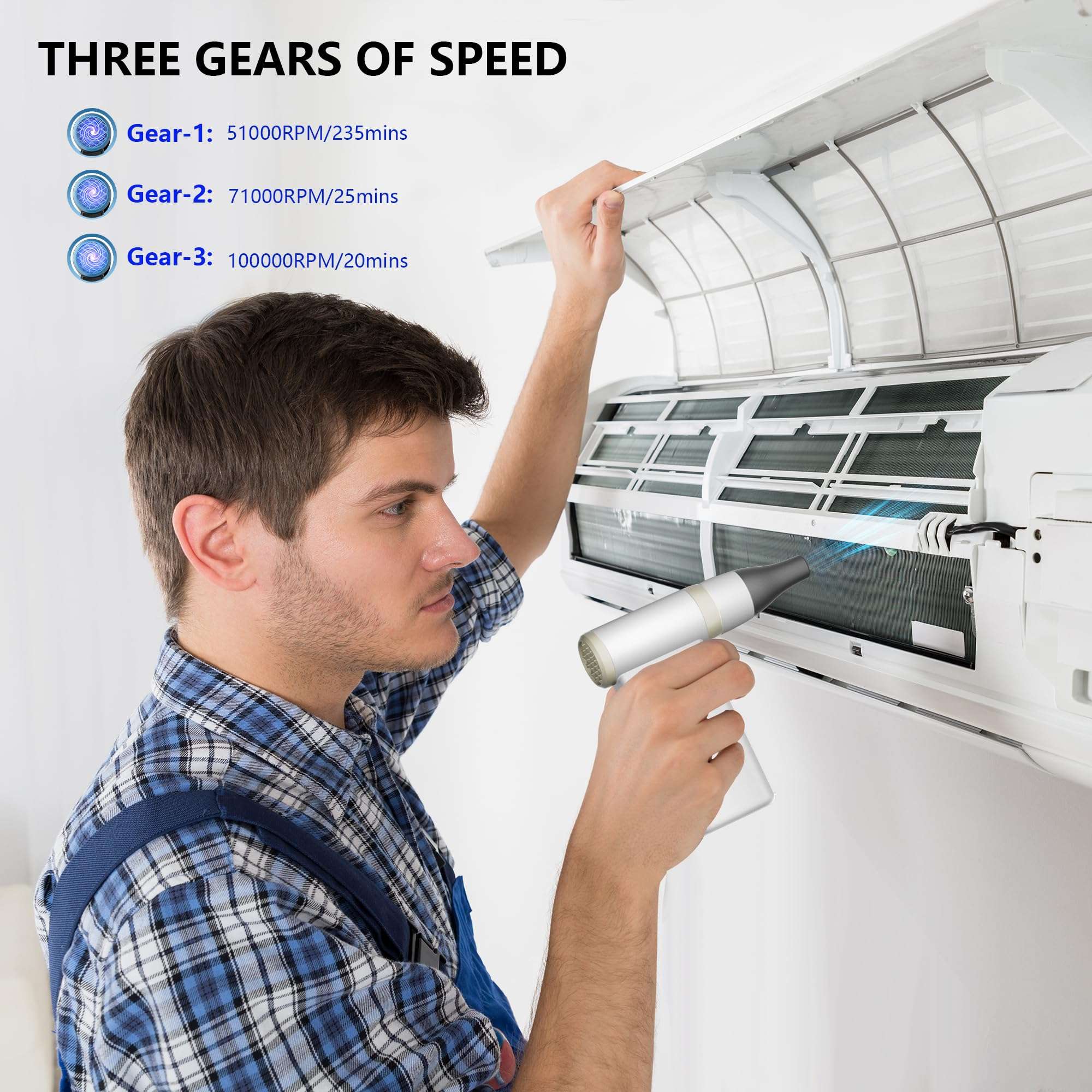 Unitedtime Turbo Fan Electric Duster Blower,10000 RPM Pocket-No Canned Air Duster Small Handheld Jet Fan for Computer Keyboard Cleaning,Hair Drying,Camping,Outdoors,Travel (White) 4