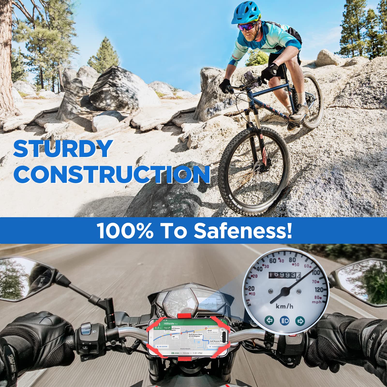 IPOW Motorcycle Phone Mount, Bike Phone Mount Holder, Universal Cell Phone Bicycle & Motorcycle Handlebar Phone Holder, Compatible with Smartphones 13/12/11/X/XR/XS/8/7,Galaxy S20/S10/S9 3