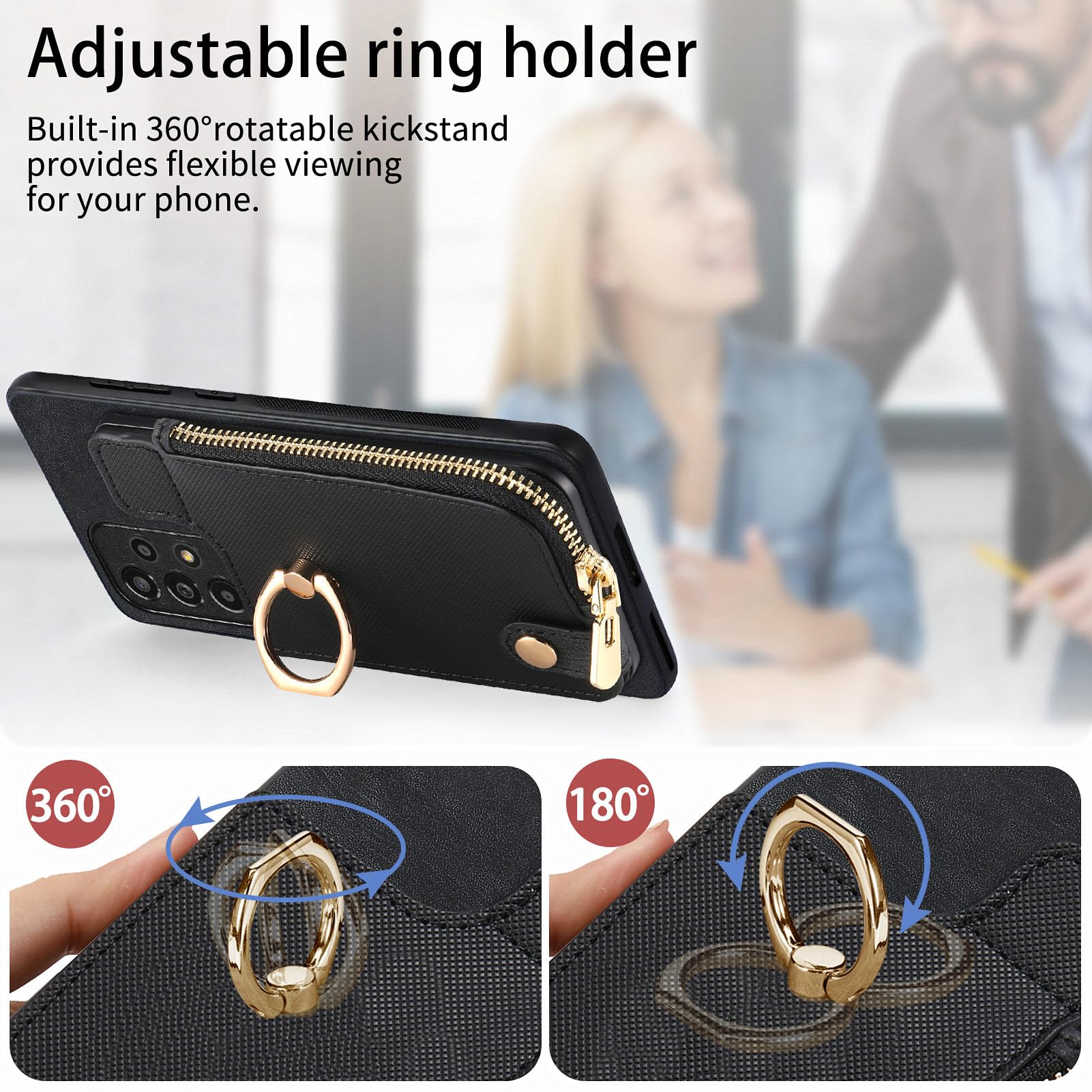 Asuwish Phone Case for Samsung Galaxy A53 5G Wallet Cell Cover with Tempered Glass Screen Protector Ring Stand Card Holder A 53 G5 53A SM A536U 6.5" 2022 Women Men Girls Black 5