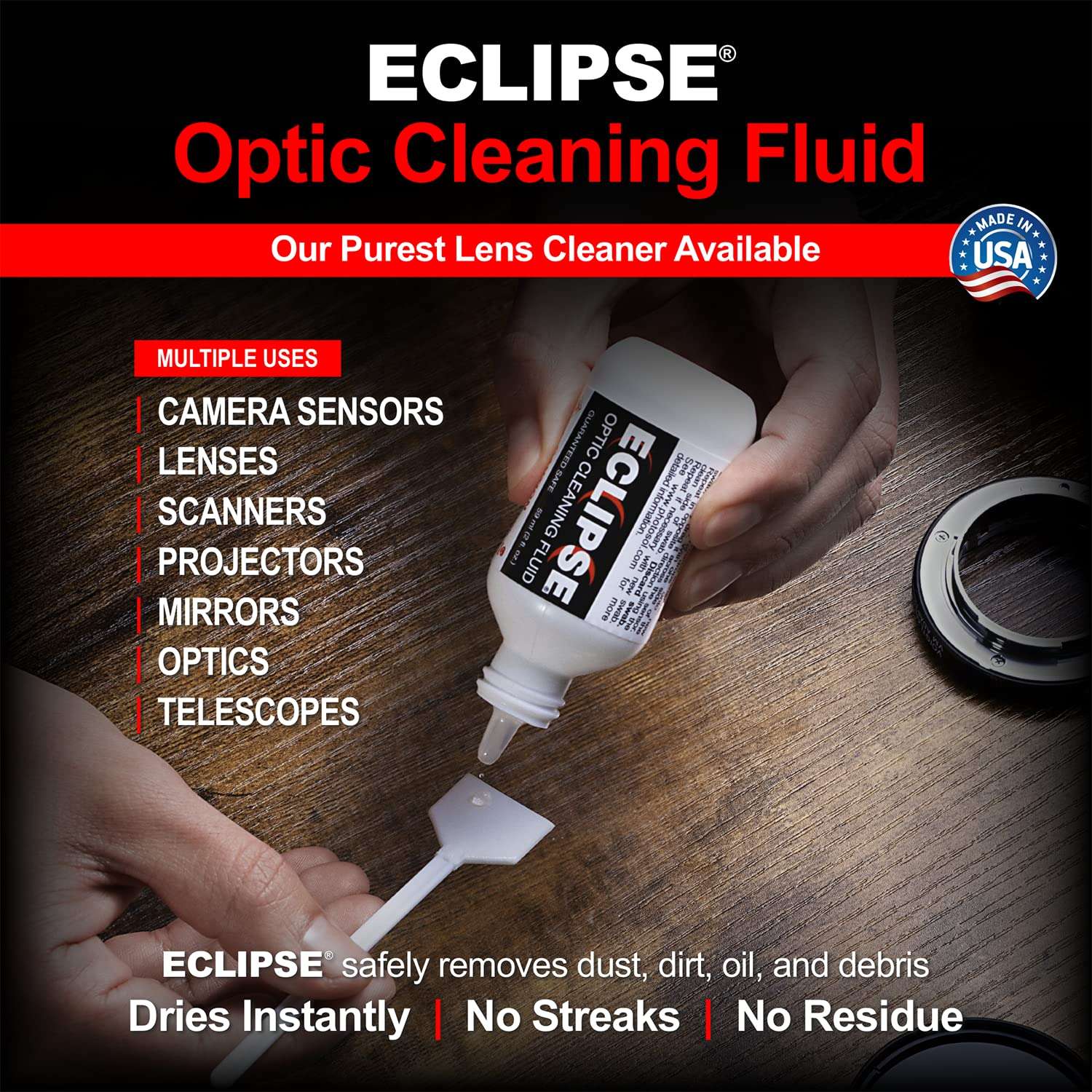 Eclipse Optic Cleaning Solution - Camera Lens and Digital Sensor Cleaner Fluid - Works with All Cameras, Binoculars, and Other Optical Products - Dropper Tip (15ml) - 0.5oz 2
