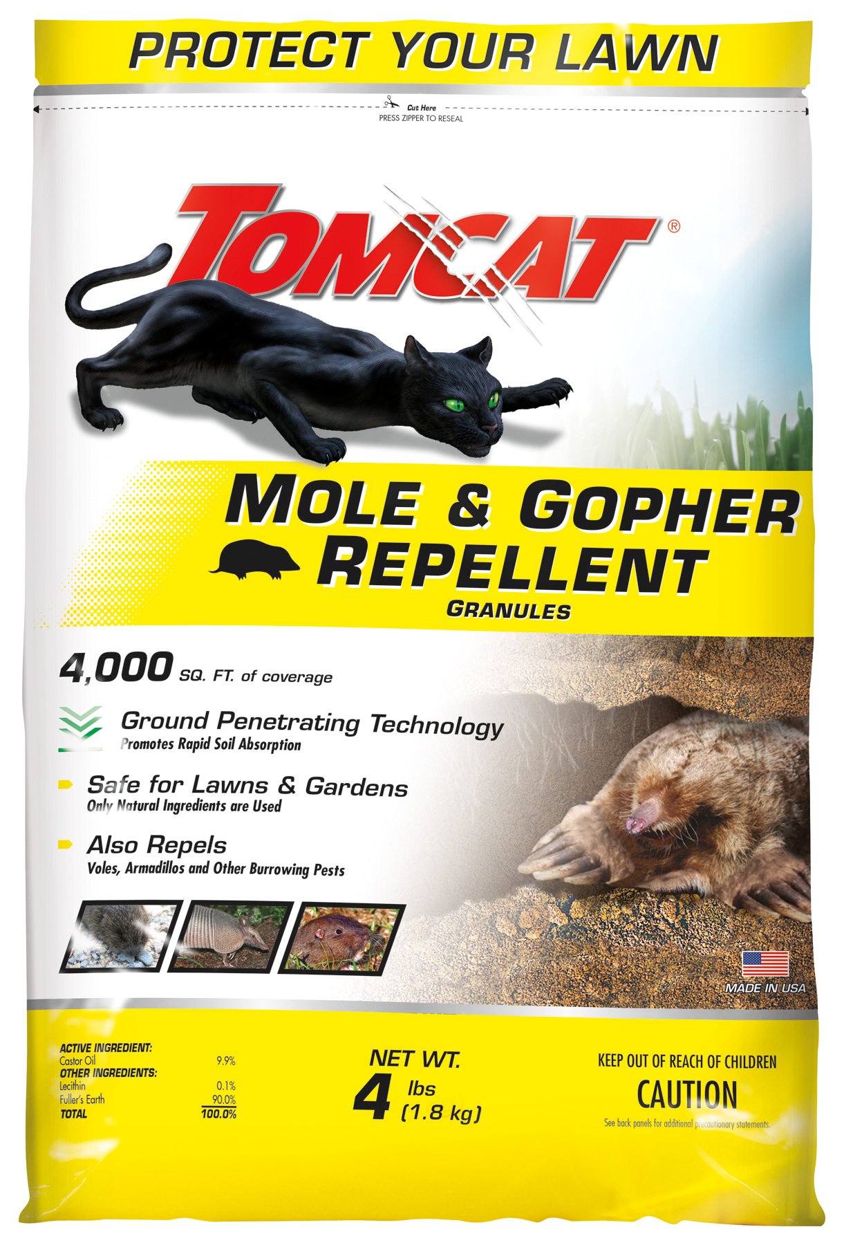 Tomcat Mole and Gopher Repellent Granules, Safe for Lawns and Gardens, 4 lbs. 1