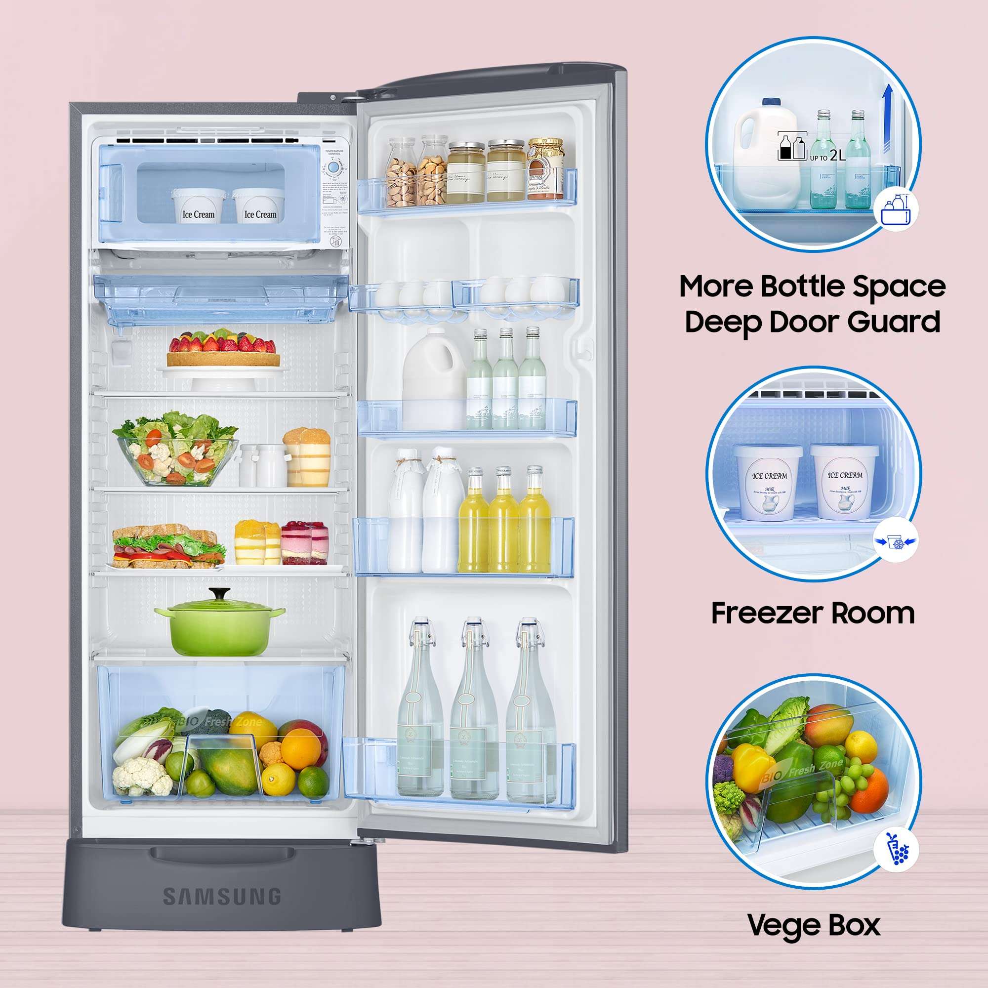 Samsung 223 L 3 Star Digital Inverter Direct Cool Single Door Refrigerator (RR24C2823S8/NL, Silver, Elegant Inox, Base Stand with Drawer 2023 Model) 5