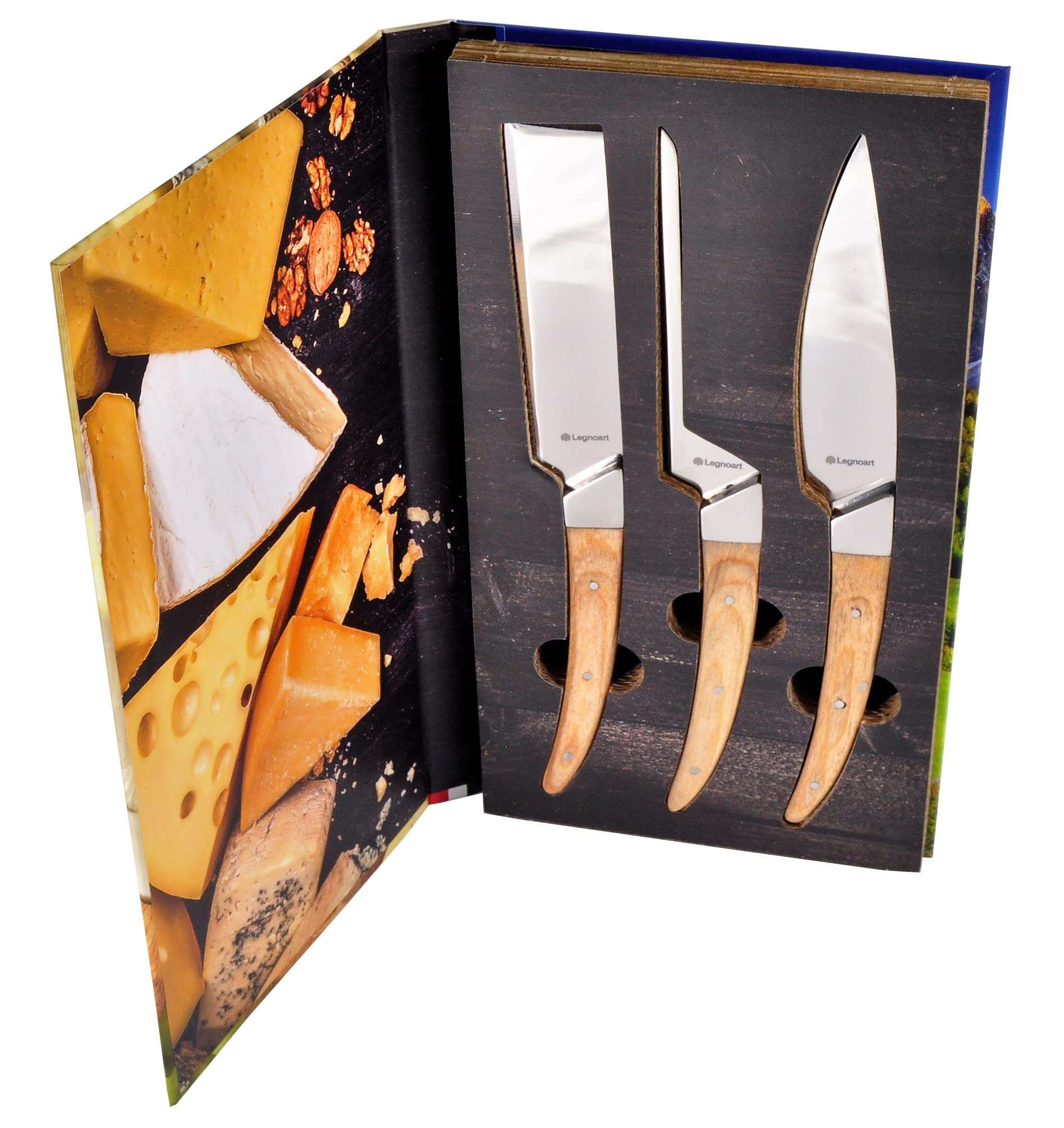 Legnoart Caseus 3 Piece Cheese Knife Set with Light Wood Handle 3