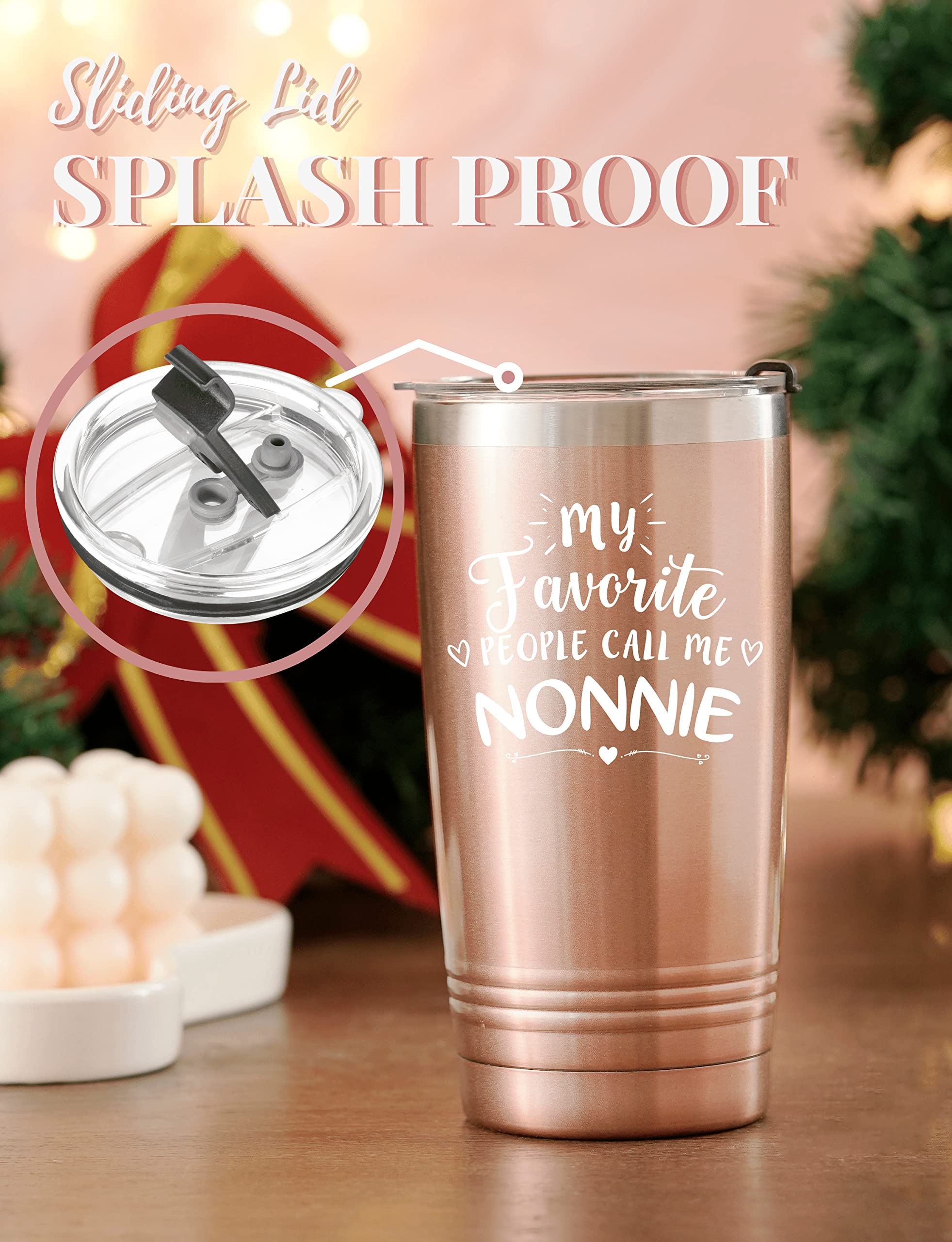 Nonnie Gifts for Grandma, Insulated Stainless Steel Wine Tumbler with Lid, For Nana, Gigi, Granny, Grammy, Birthday, Mother’s Day, Christmas gifts, Rose Gold, (20 oz) Call me Nonnie 3