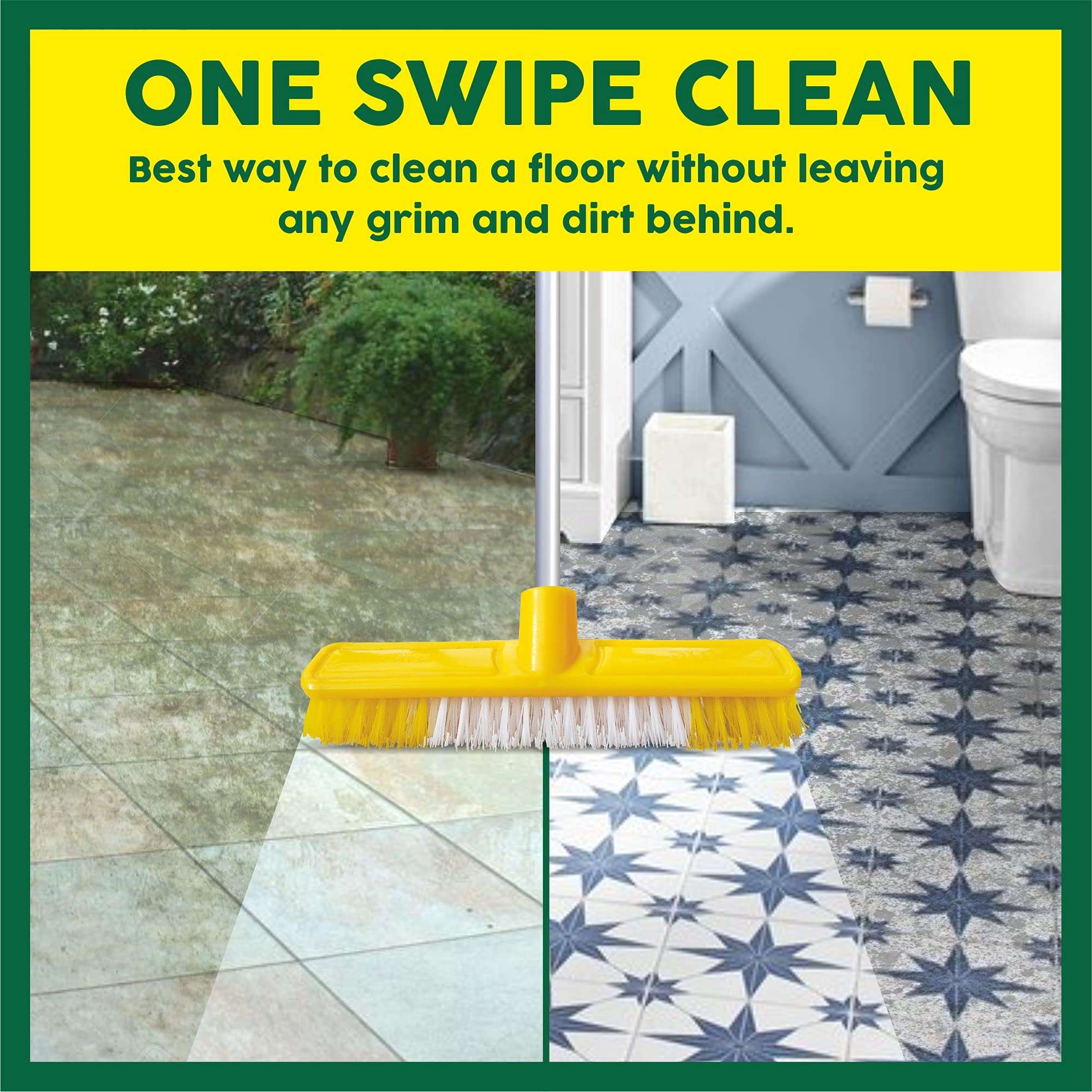 HIC Floor cleaning Brush Tuffy Brush with tough bristels with plastic coated long sturdy rust proof rod for all kind of floors Cleaning Brush Home Washing Comfort Grip Soft Bristles Heavy Duty Deep Scrub for Tile, Bathroom, Kitchen (Standard Size Multicolored) YI-077 (Pack of 6) 5