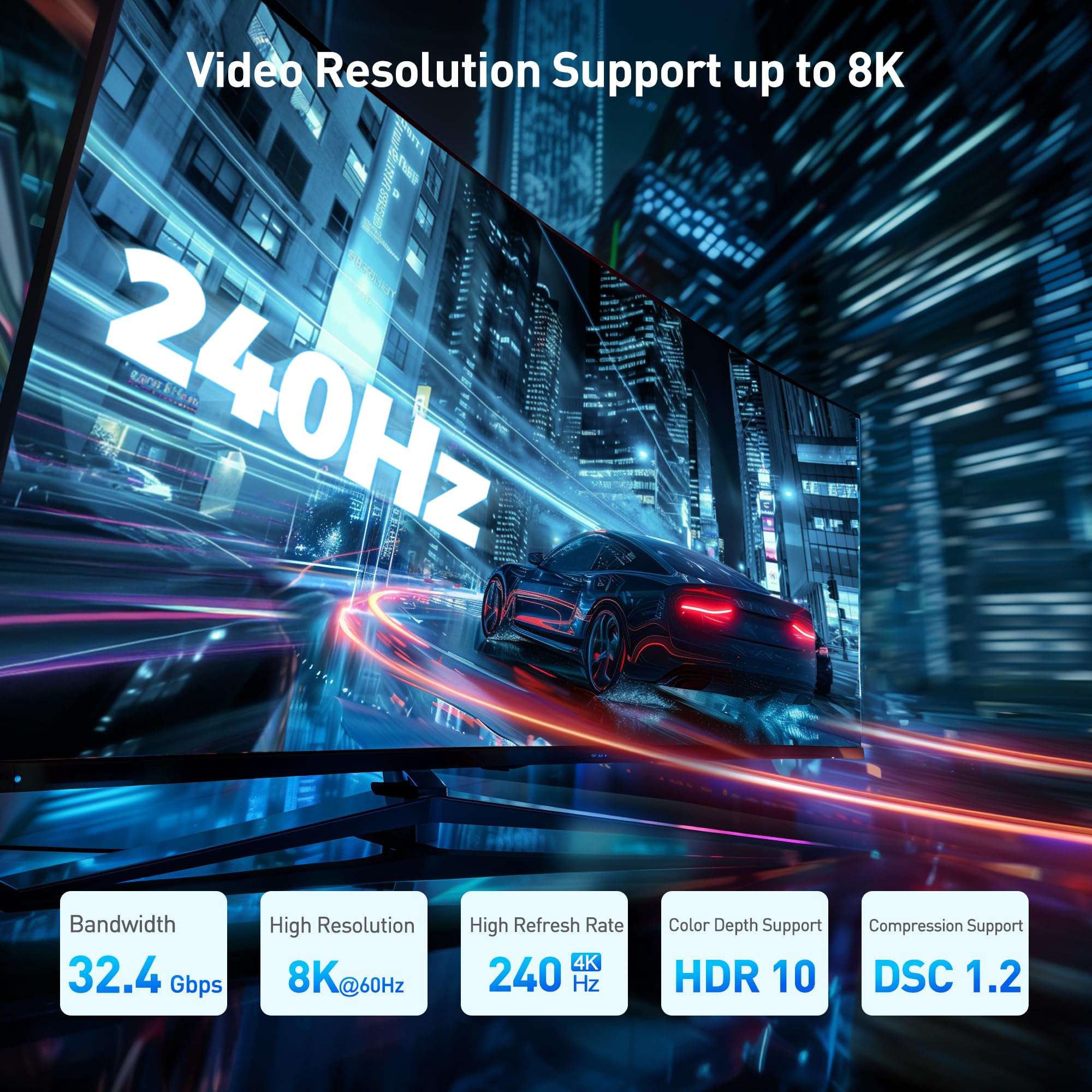 Cable Matters 4K@240Hz Right Angle DisplayPort 1.4 Adapter, 8K DisplayPort 270 Degree Adapter, Black 4