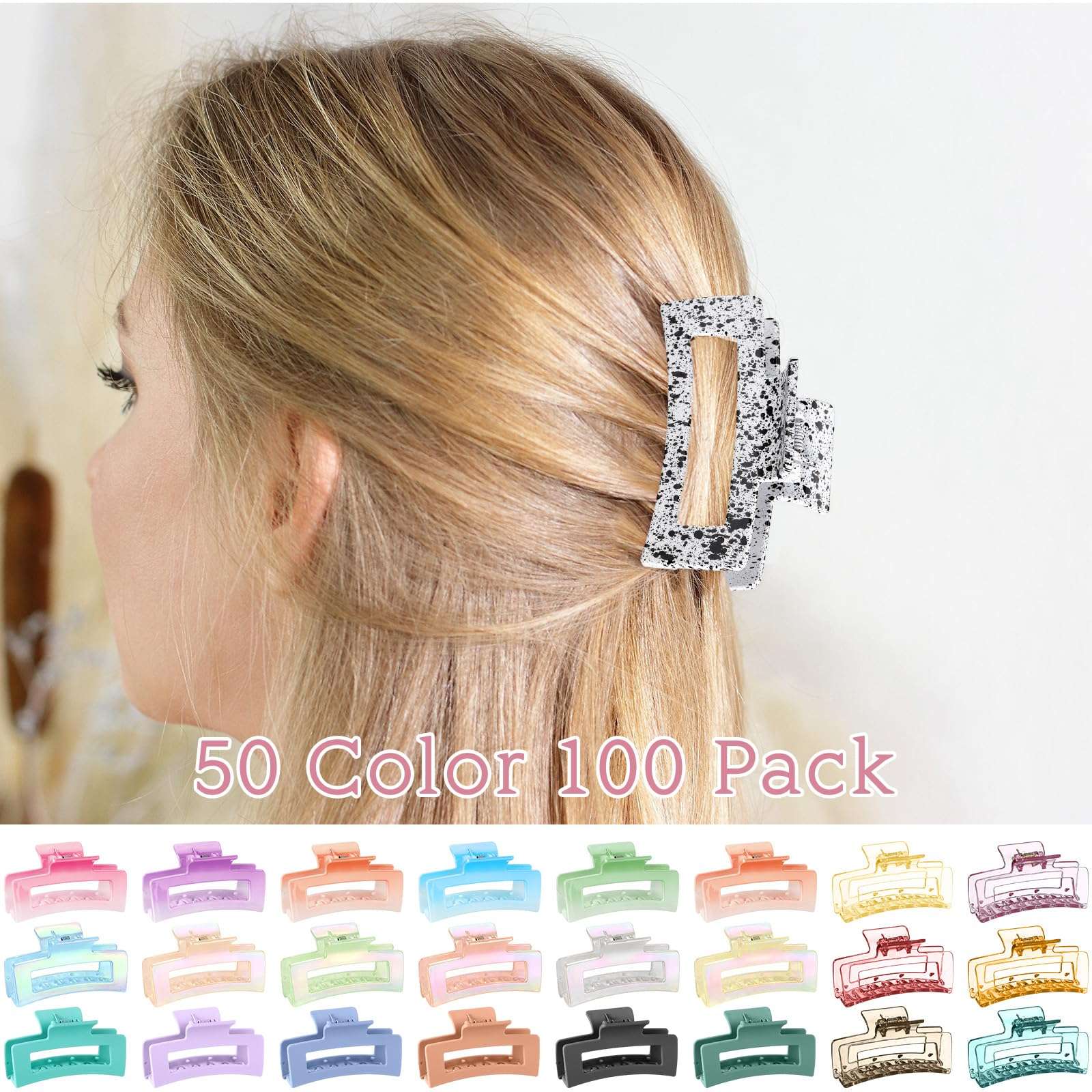 XunYee Hair Clips, 100 Pcs Bulk Claw Clips, Large Claw Hair Clips Set for Women, Nonslip Rectangle Hair Accessories Clip for Girl Women Gifts Beauty, Sweet Colors, 3.4" 6