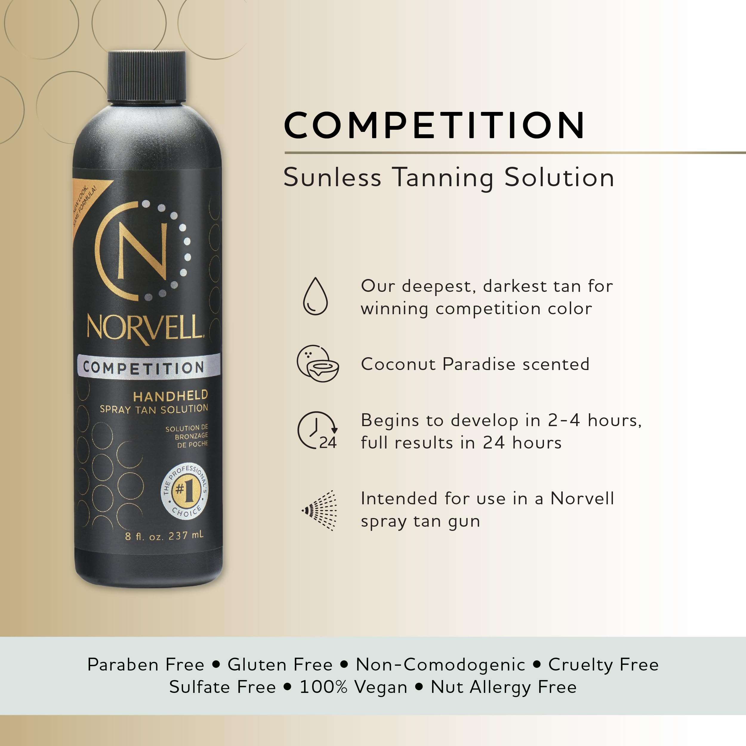 Norvell Premium Professional Sunless Tanning Spray Tan Solution - Competition Tan, 8 fl.oz., Streak Free, Fast Drying, Long Lasting Sunless Color 2