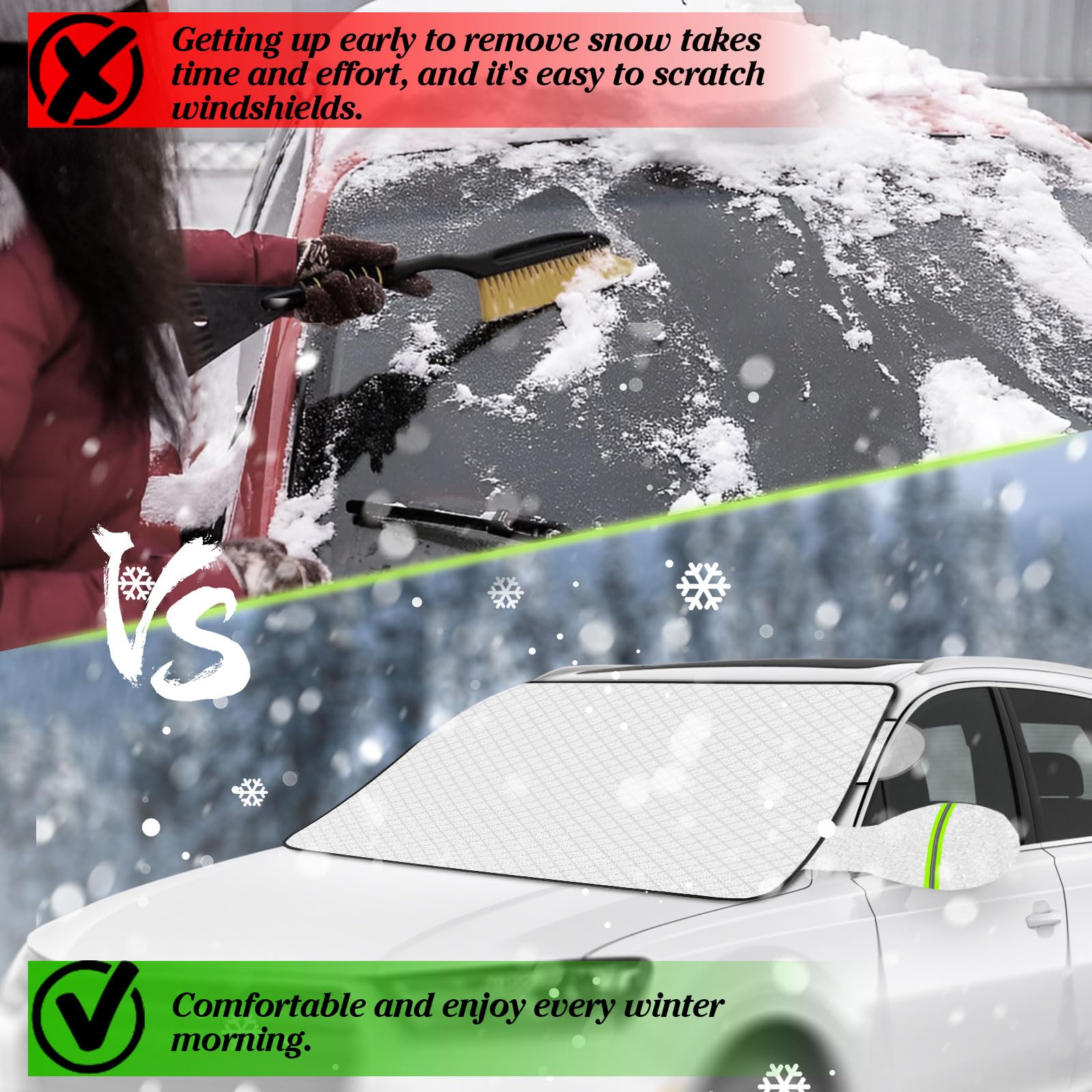 MR3XL Windshield Cover for Ice and Snow，45 * 63 inch Extra Large Windshield Snow Cover with 9 PCS Magnets,Fits Most Vehicles,Say Goodbye to Frosty Mornings and Hello to Easy Winter Prep 4