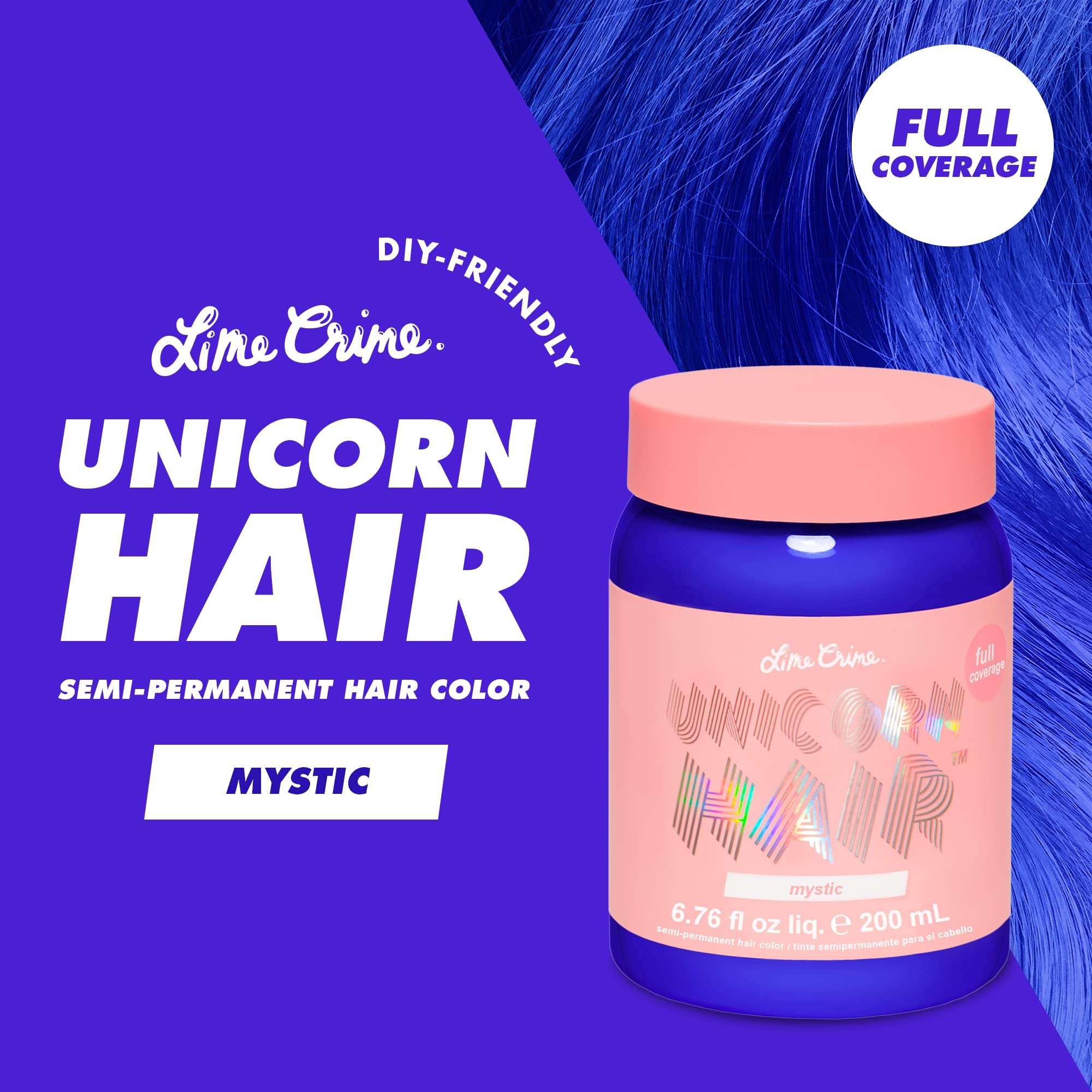 Lime Crime Unicorn Hair Dye Full Coverage, Mystic (Electric Blue) - Vegan and Cruelty Free Semi-Permanent Hair Color Conditions & Moisturizes - Temporary Blue Hair Dye With Sugary Citrus Vanilla Scent 4