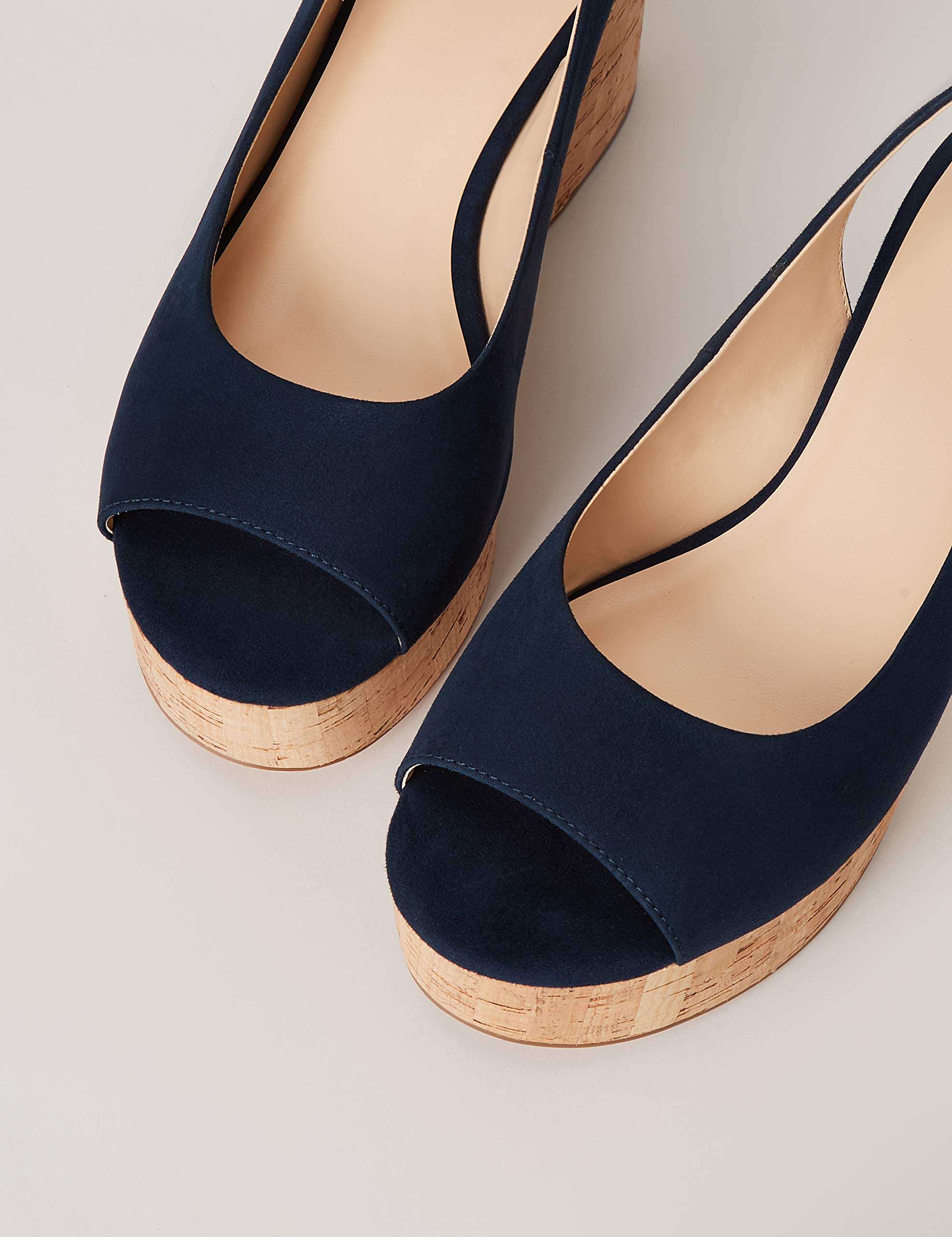 find. Women's Cork Peep Toe Sling Back Wedge Open Heels, Navy, 7 2