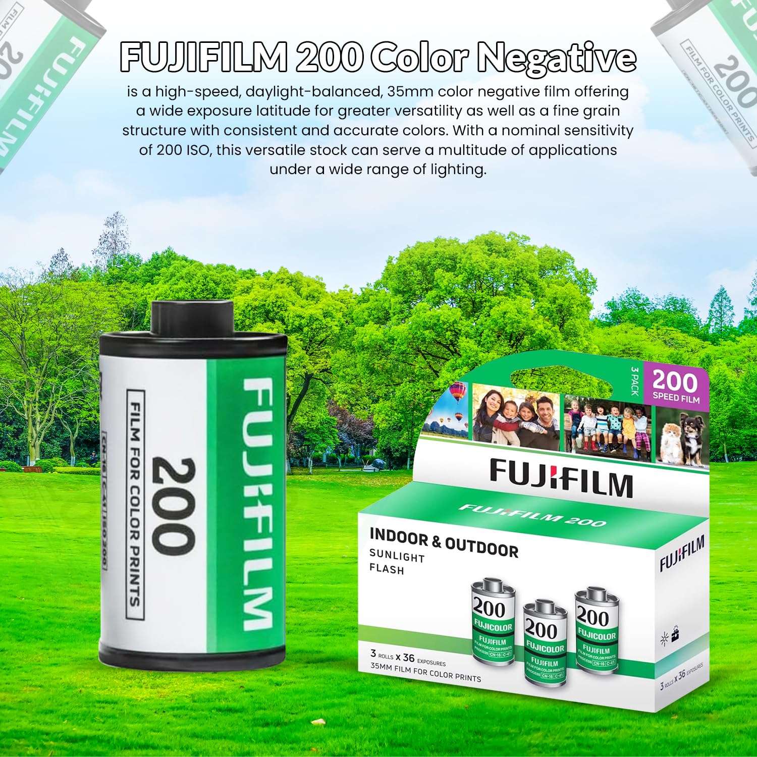FUJIFILM 200 Color Negative Film (35mm Roll Film, 36 Exposures, 3-Pack) + BluebirdSales Microfiber Cleaning Cloth Bundle 3