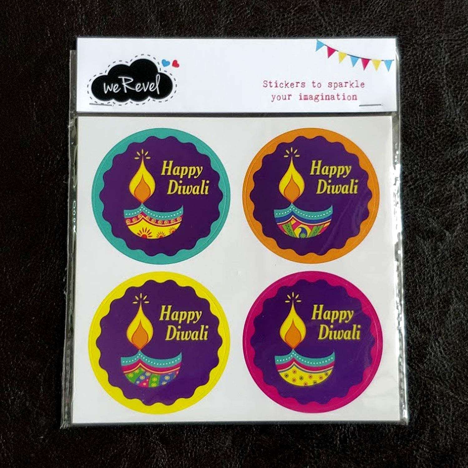 weRevel Happy Diwali Party Stickers, 40 Count, 2 Inches, Round, 4 Unique Designs 3