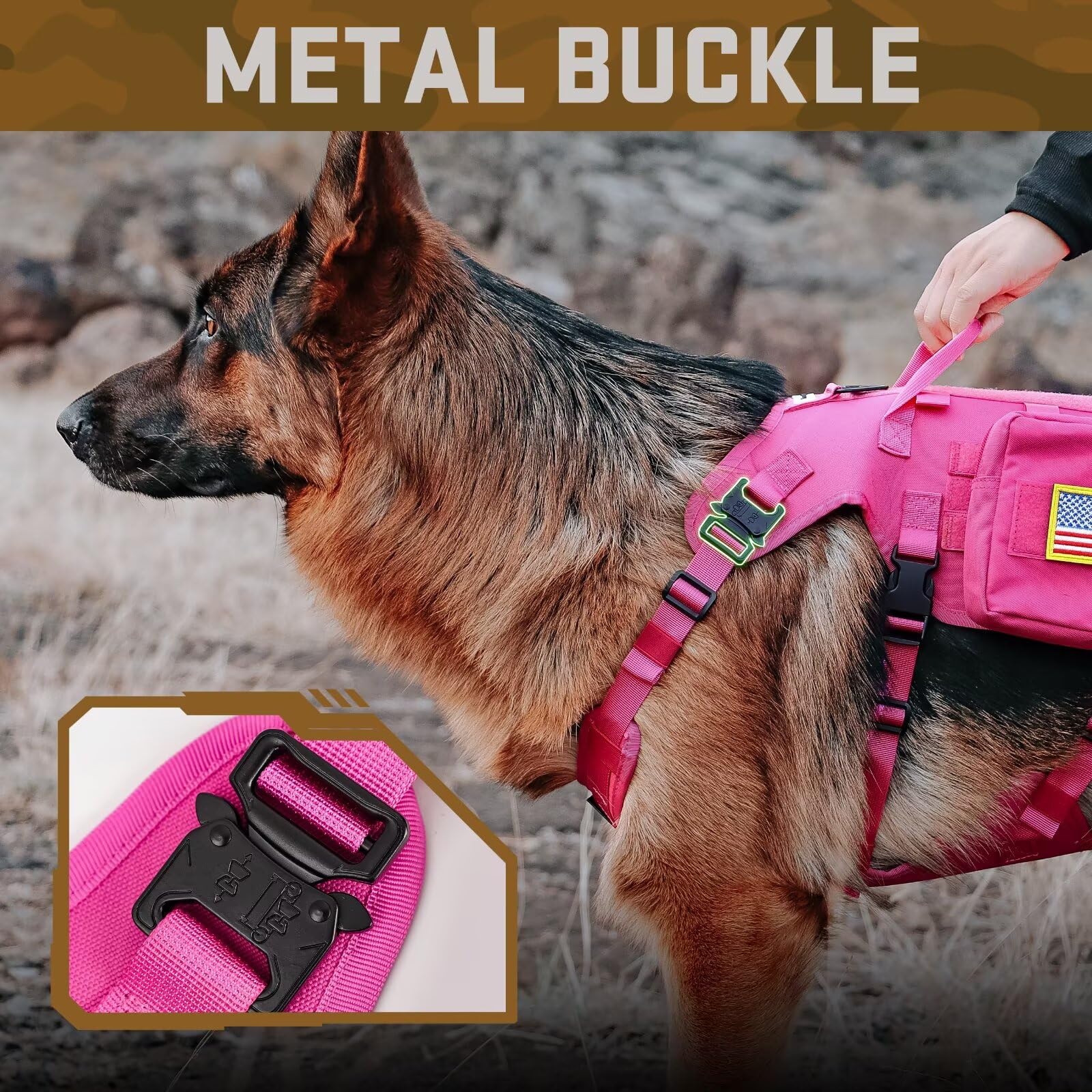 Forestpaw Dog Harness Medium Sized,Tactical Dog Harness with Handle,No Pull Military Style Service Dog Vest with Pockets Adjustable for Medium Large Dogs,Hot Pink,Chest 21.5-45" 6