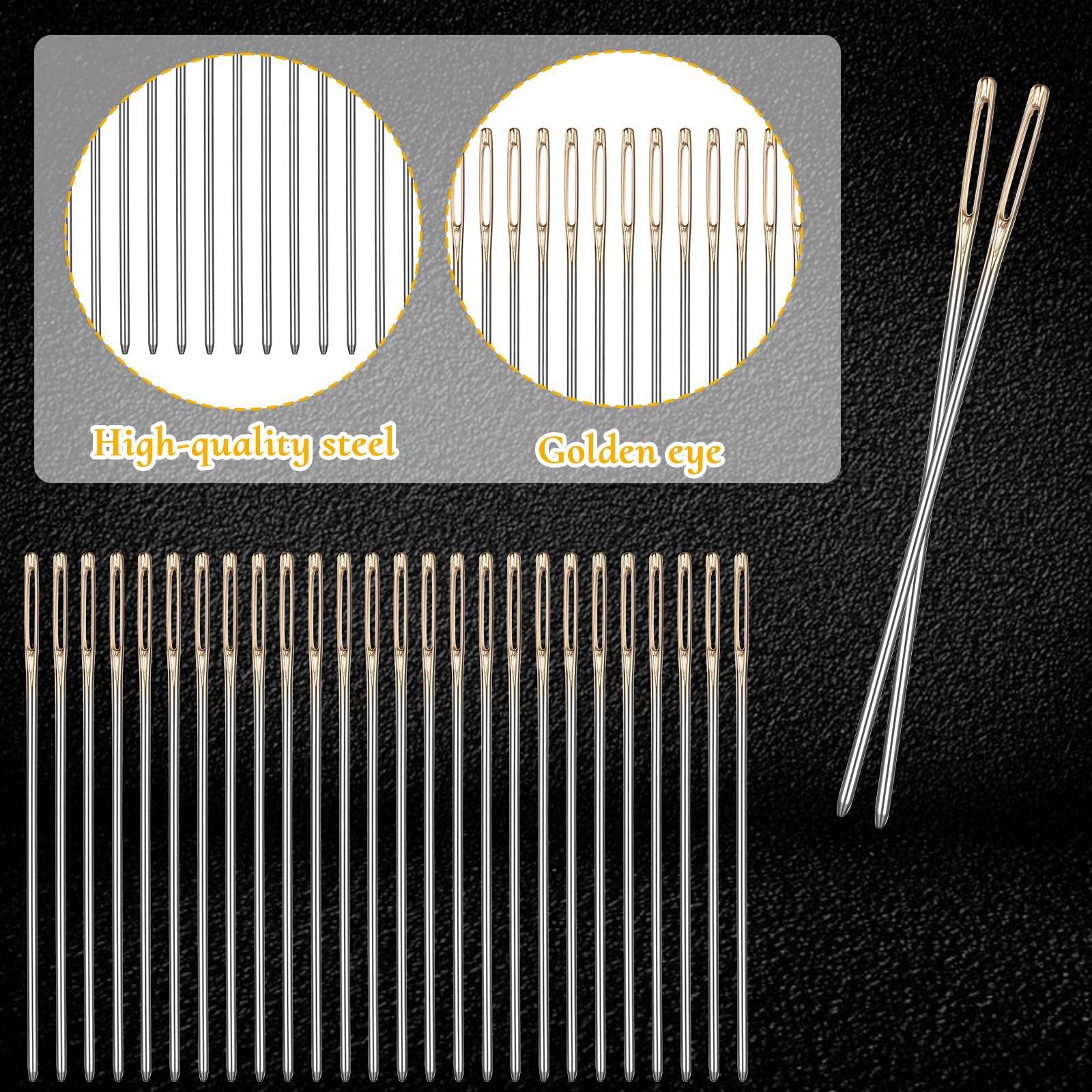 90 Pieces Cross Stitch Needles 22 & 24 & 26 Gauge Golden Large Eye Embroidery Hand Sewing Needles Stainless Steel Embroidery Needles in Clear Box with 2 Needle Threader 4