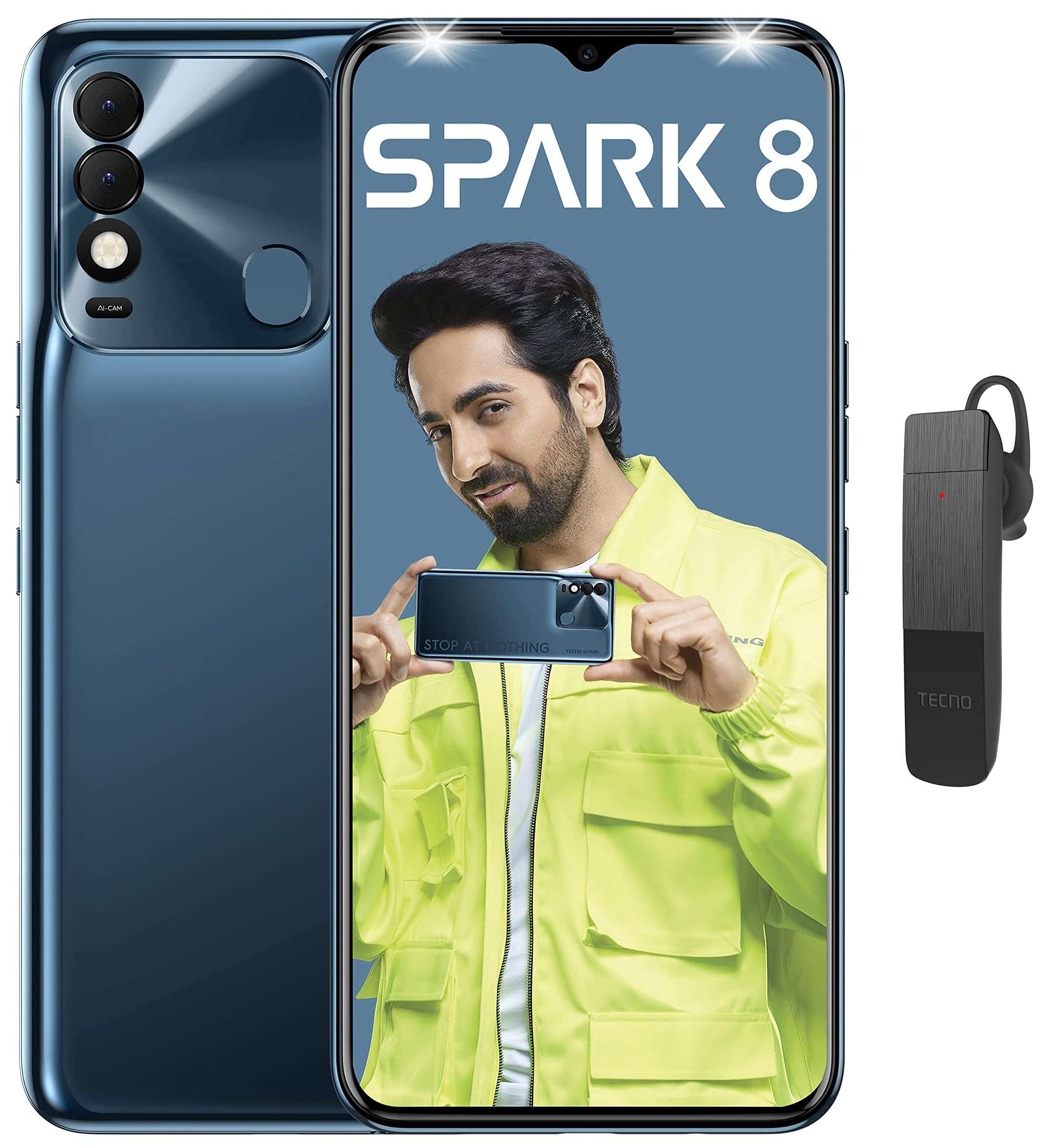 Tecno Spark 8 (Atlantic Blue, 4GB, 64GB Storage) + A2 SE 1