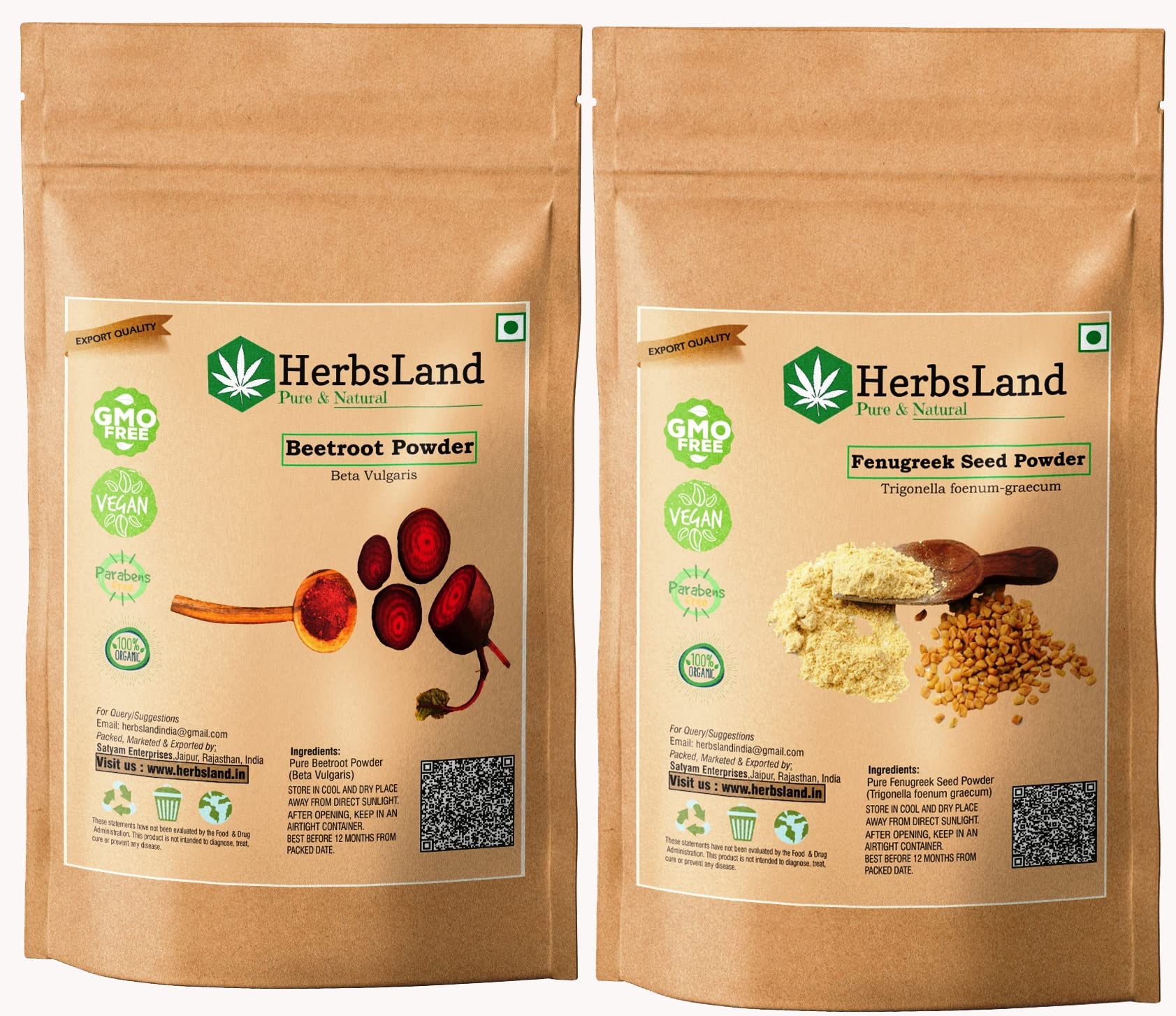 HerbsLand® Premium & Natural Beetroot (SuperFood) (Beta Vulgaris) and Fenugreek Seed (Dana Methi) Powder For Face & Skin Care (100gm Each) 2