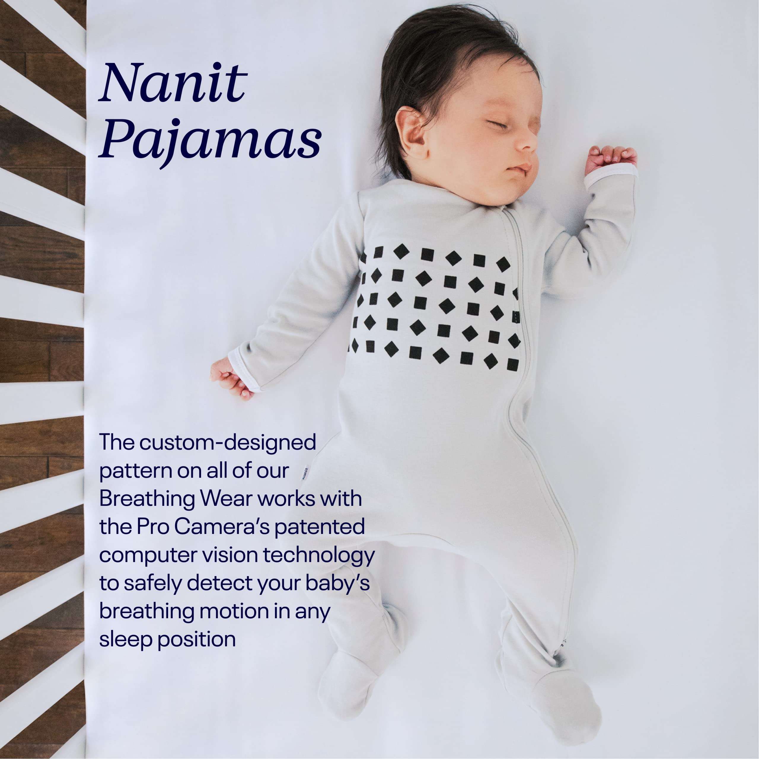 Nanit Breathing Wear Baby Pajamas – 100% Cotton, Double Zipper, Non-Slip Footed PJs - Works with Nanit Pro Baby Monitor to Track Breathing Motion Sensor-Free, Size 6-9 Months, Pebble Grey 3
