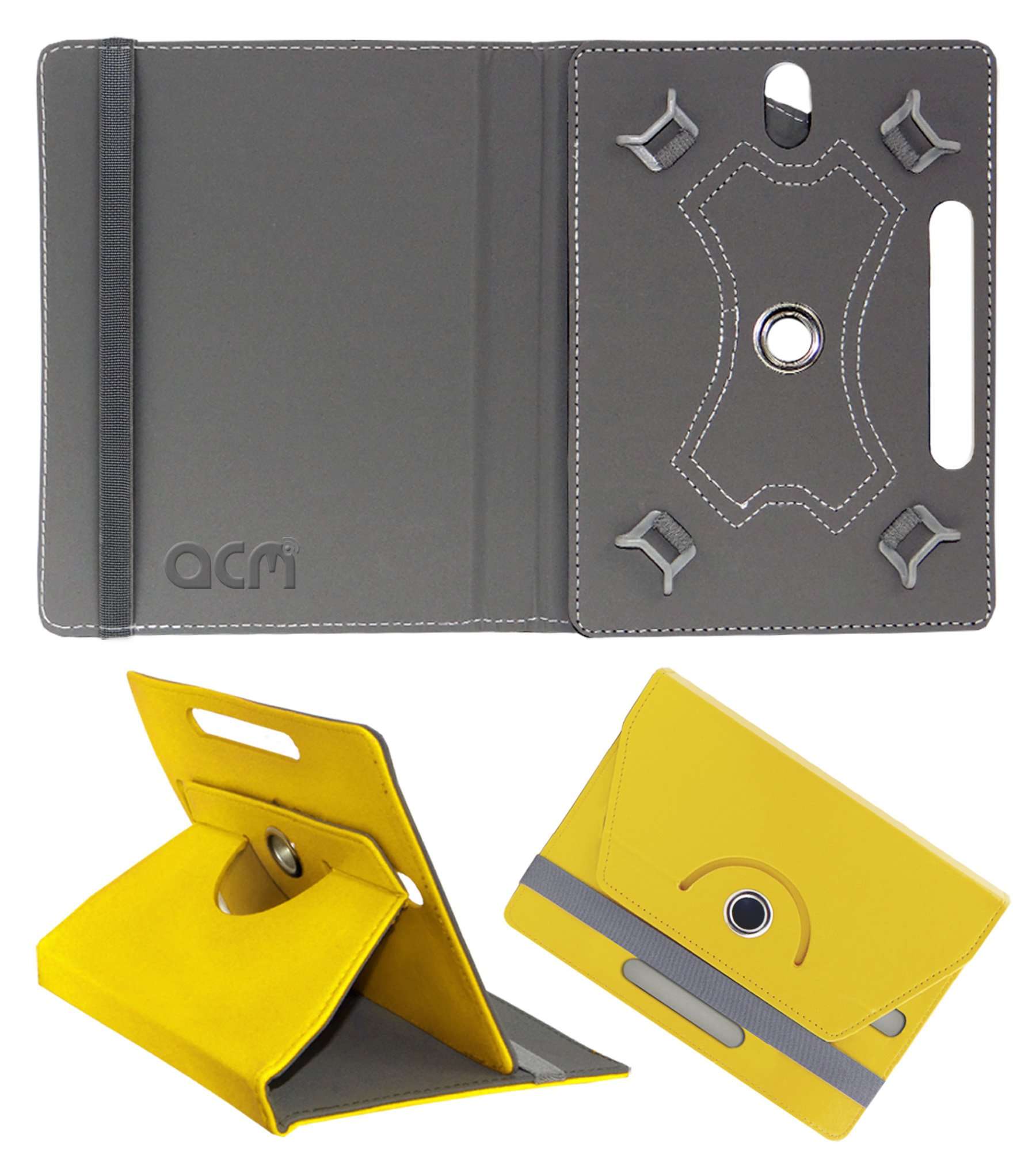 Acm Rotating Leather Flip Case Compatible with Iball Slide 3g 6095 Q700 Cover Stand Yellow 3