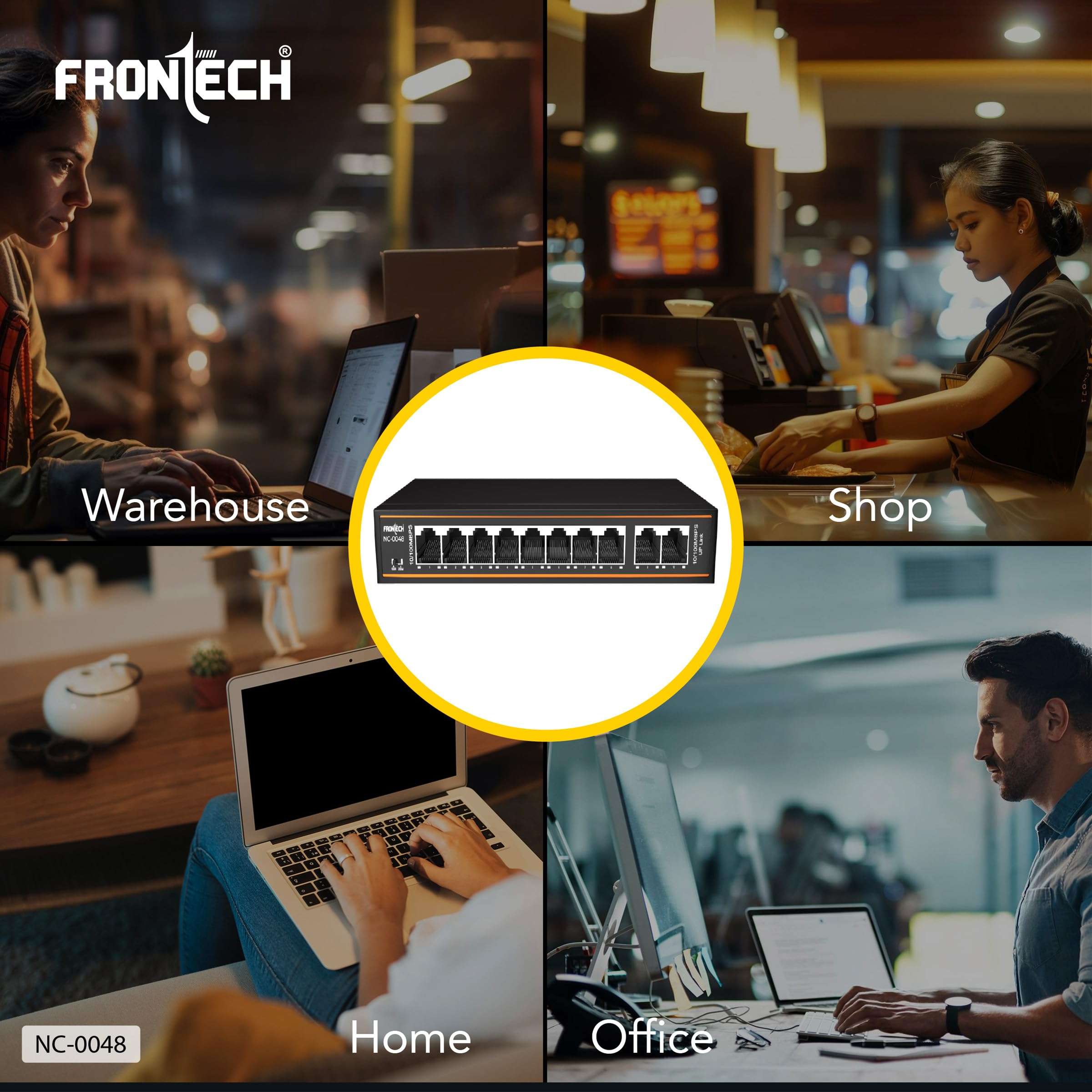 Frontech 8 Port PoE+ Switch with 2 Uplink Ports, 120W PoE Budget, Fast Transmission, Plug & Play, Wall Mount, 2-Year Warranty (NC-0048) 6