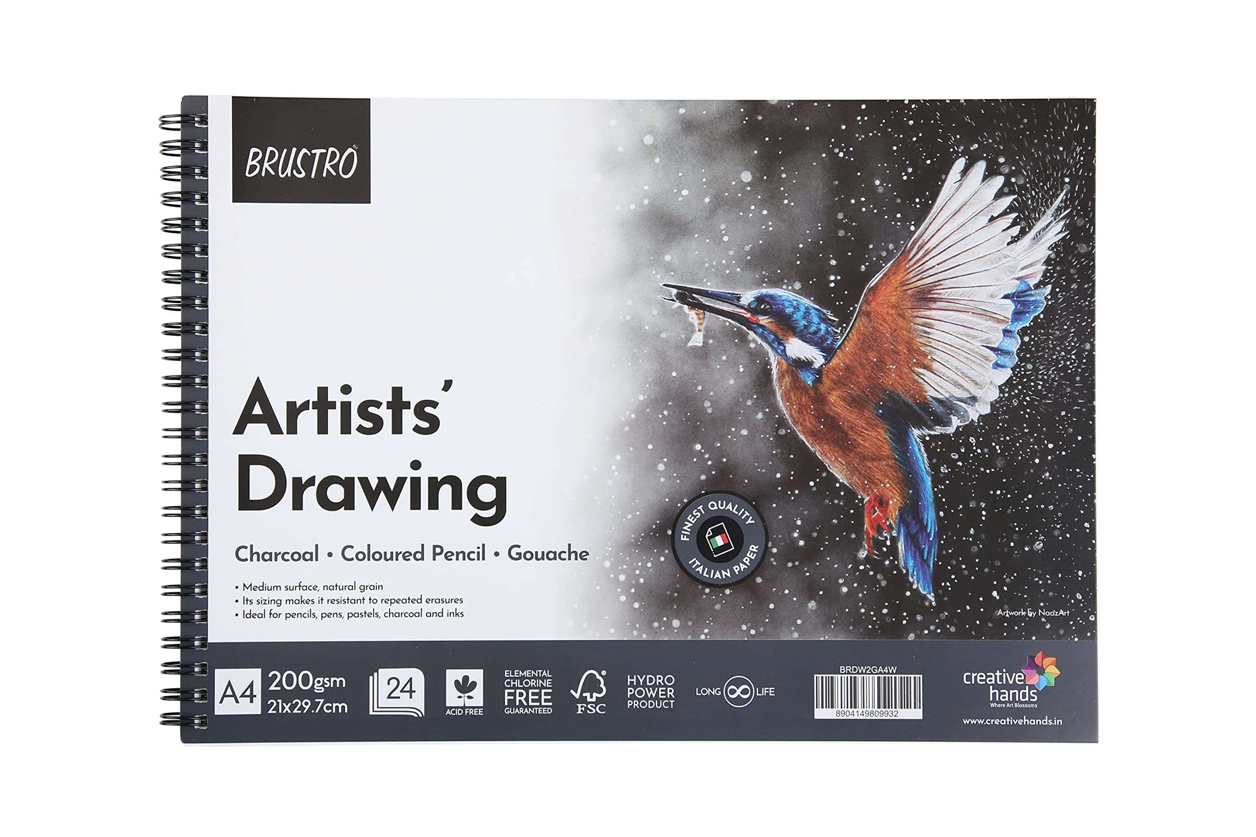 Brustro Drawing Wiro Paper Pad (A4,200 GSM,24 Sheets) with Cretacolor Artists Studio Line Drawing 101 Introduction (Set of 11,White)|Ideal for Painting,Sketching,Shading,Professionals 6