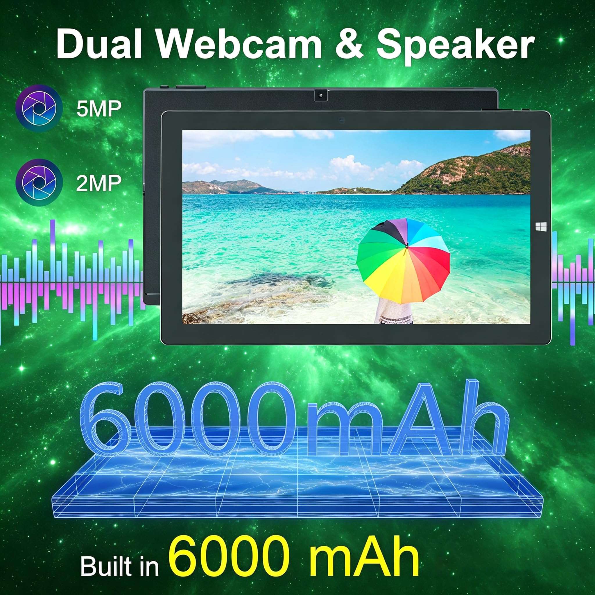 ZAOFEPU 2 in 1 Laptop Windows Tablet, 11.6" Touchscreen Tablets with Keyboard, 6GB RAM 128GB SSD, 2.7GHz, WiFi-2.4G/5G, BT4.2/HDMI/USB3.0/Dual Camera/SD Card Slot 6