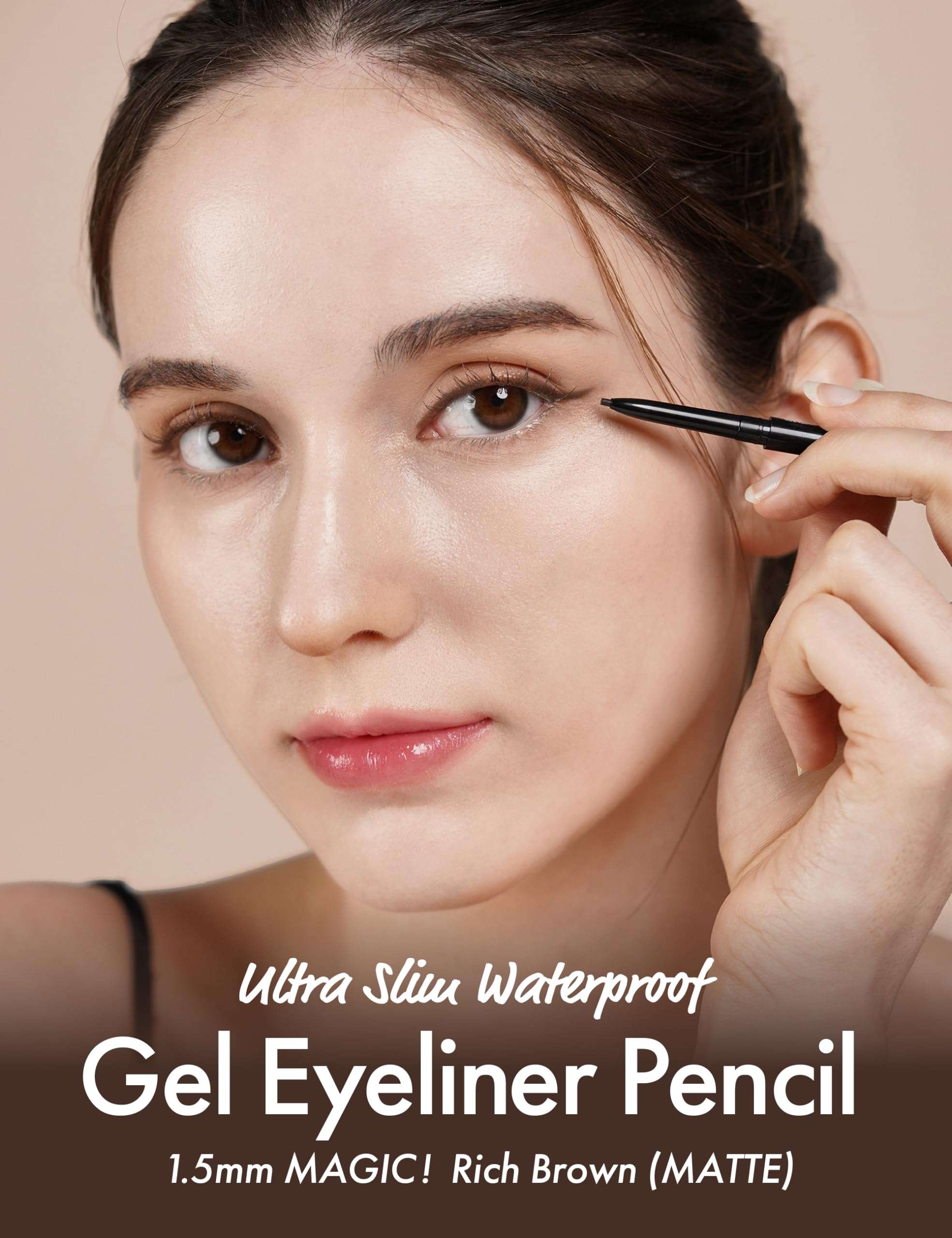 SELFBEAUTY Ultra Slim Waterproof Gel Eyeliner Pencil, Matte Brown, Retractable, Smooth Creamy Textured, Long Lasting, Waterproof, Smudge Proof, Easy Use 3