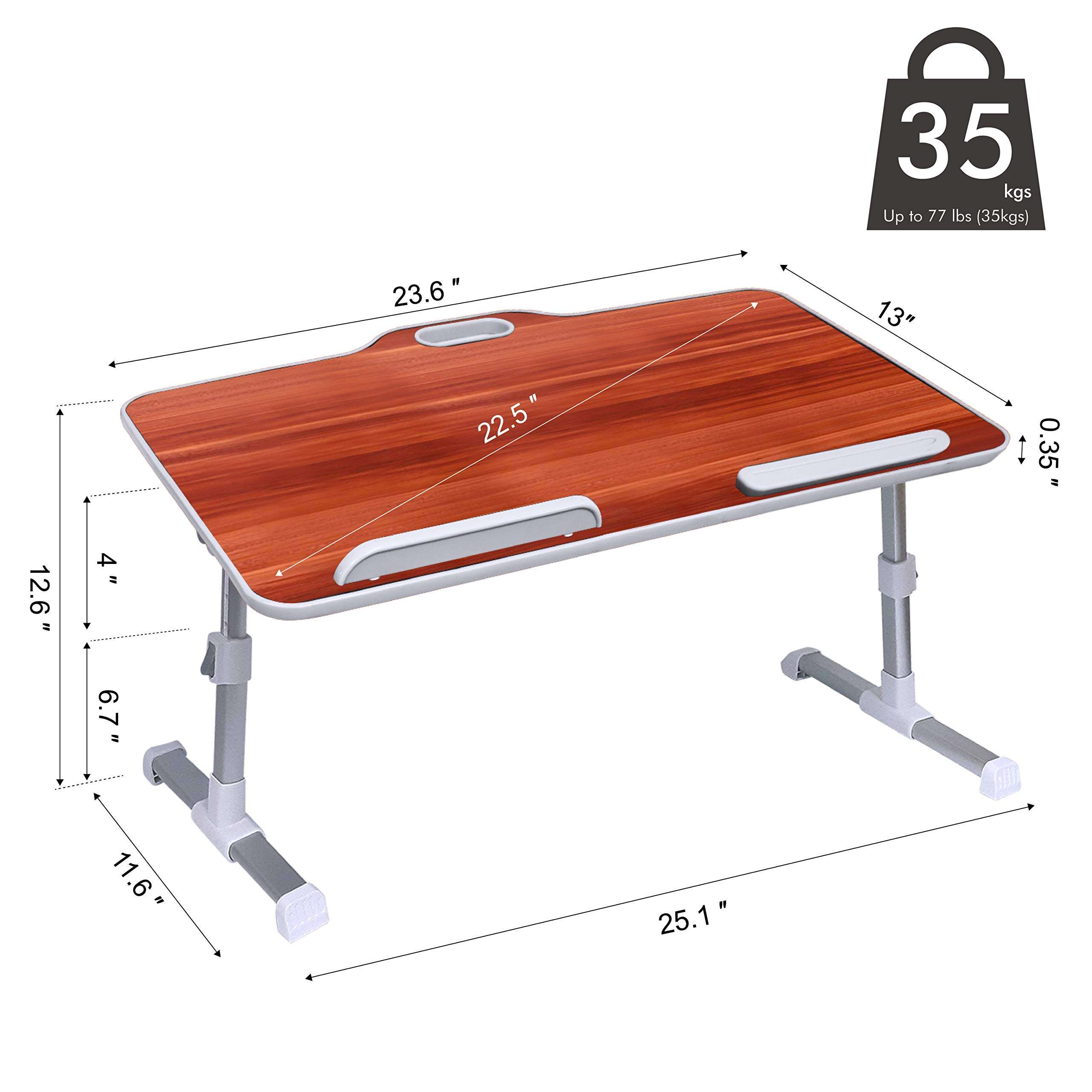 Laptop Stand, Kavalan Foldable Laptop Table w/Top Handle, Adjustable Height Desk Serving Tray on Couch, Standing Dining Table on Sofa, Ideal for Reading, Working, Studying, American Cherry/Large 6
