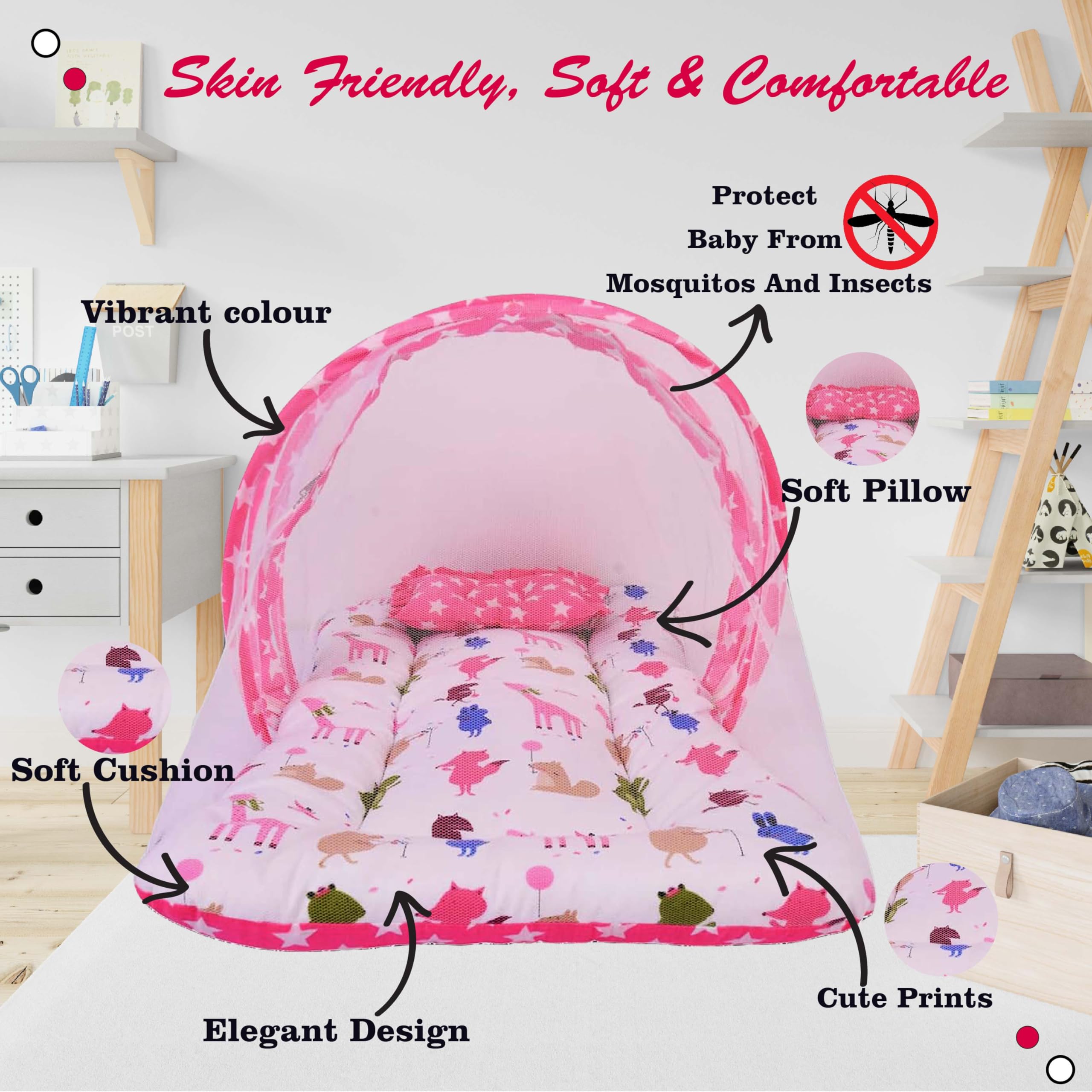 Kwitchy Baby | Mattress with Net | Carry Bag (Pink, 0-6 Months) 5