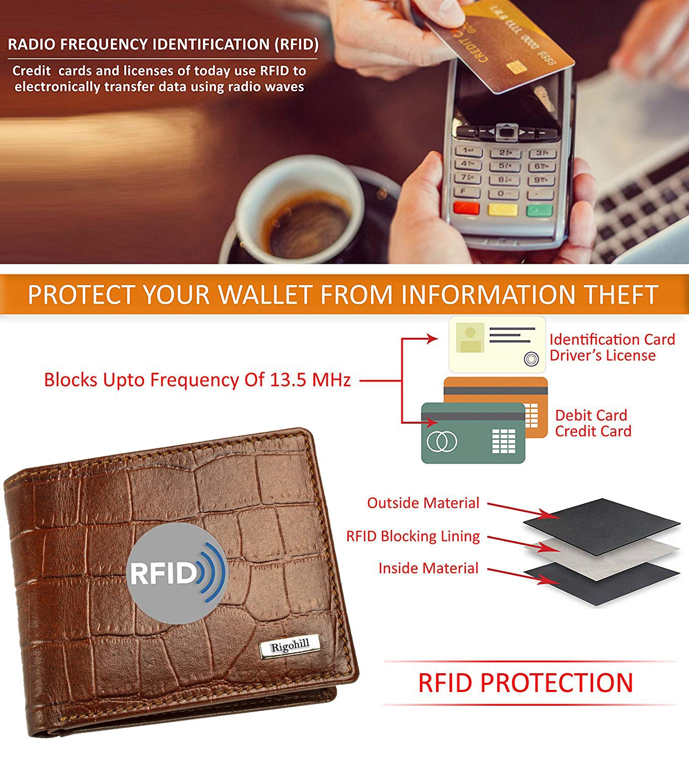 Rigohill Martin Mens Leather Wallet | Leather Wallet for Men | RFID Mens Wallet (Rust) 5