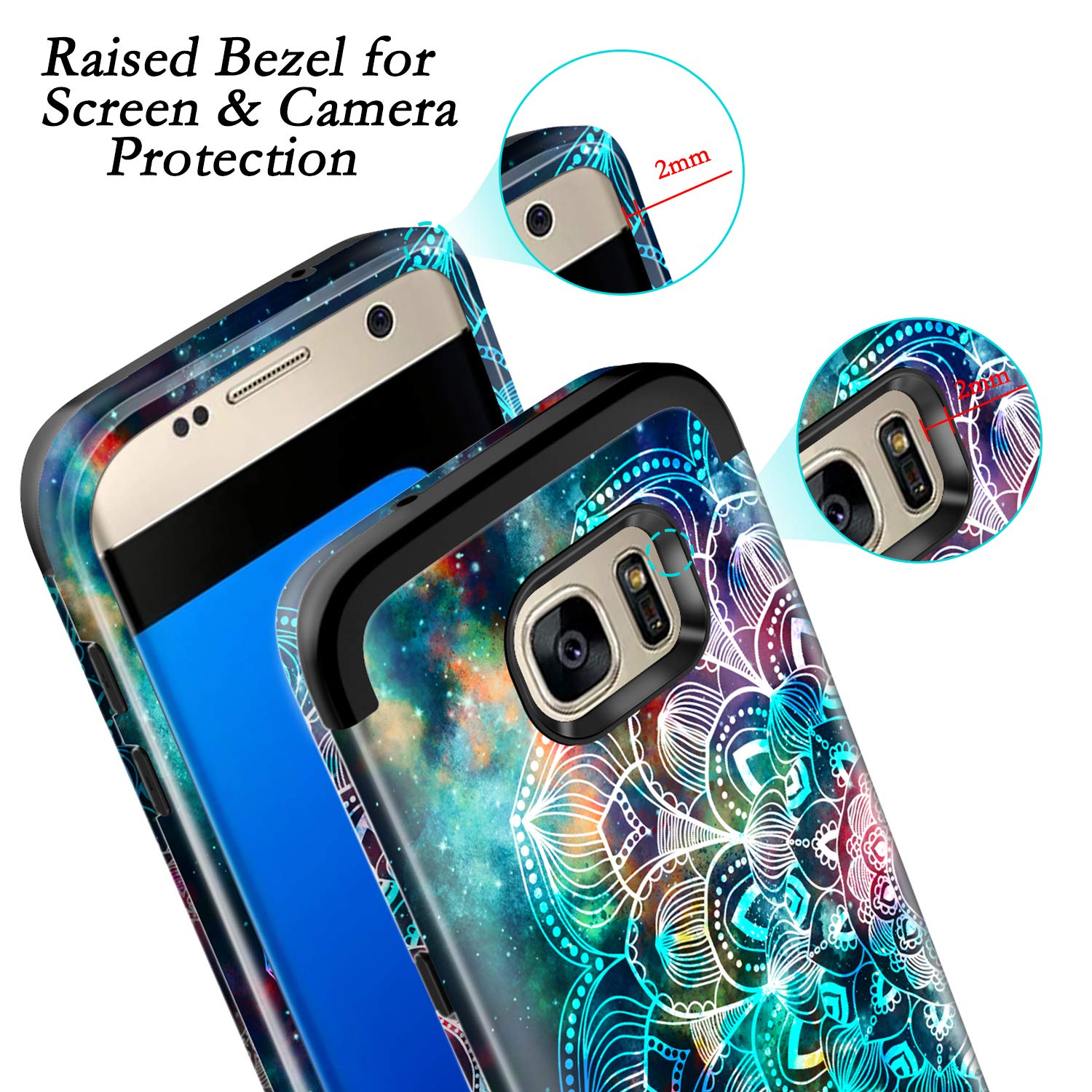 Lamcase for Galaxy S7 Edge Case Shockproof Dual Layer Hard PC & Flexible Silicone High Impact Bumper Protective Case Cover Samsung Galaxy S7 Edge,Mandala/Galaxy 5