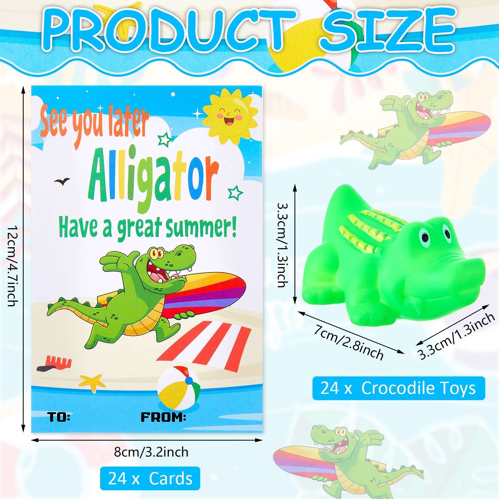 Sotiff 24 Sets End of The Year Gifts for Students from Teacher Rubber Crocodile Toy with Gift Cards Mini Alligator Toys for School Students Kids Office Summer Supplies 3