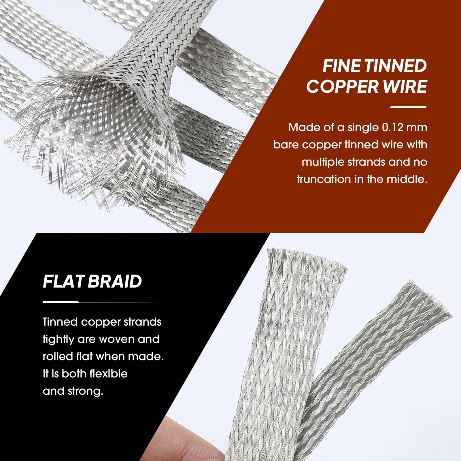 Tinned Copper Wire Grounding Braid Cable Shielding Sleeve Metal Wire Sheathing Flat Mesh Flexible Expandable (11/16 in Wide(0.44 in Dia)-15ft) 4