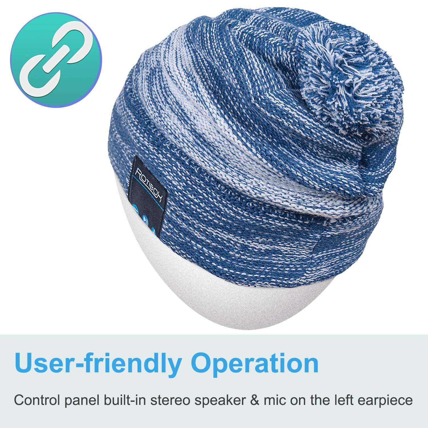 Qshell Bluetooth Beanie Hat Washable Music Cap with Wireless Stereo Headphone Headset Earphone Speakers Mic Hands Free for Outdoor Sports Skiing Running Skating Camping, Blue 4