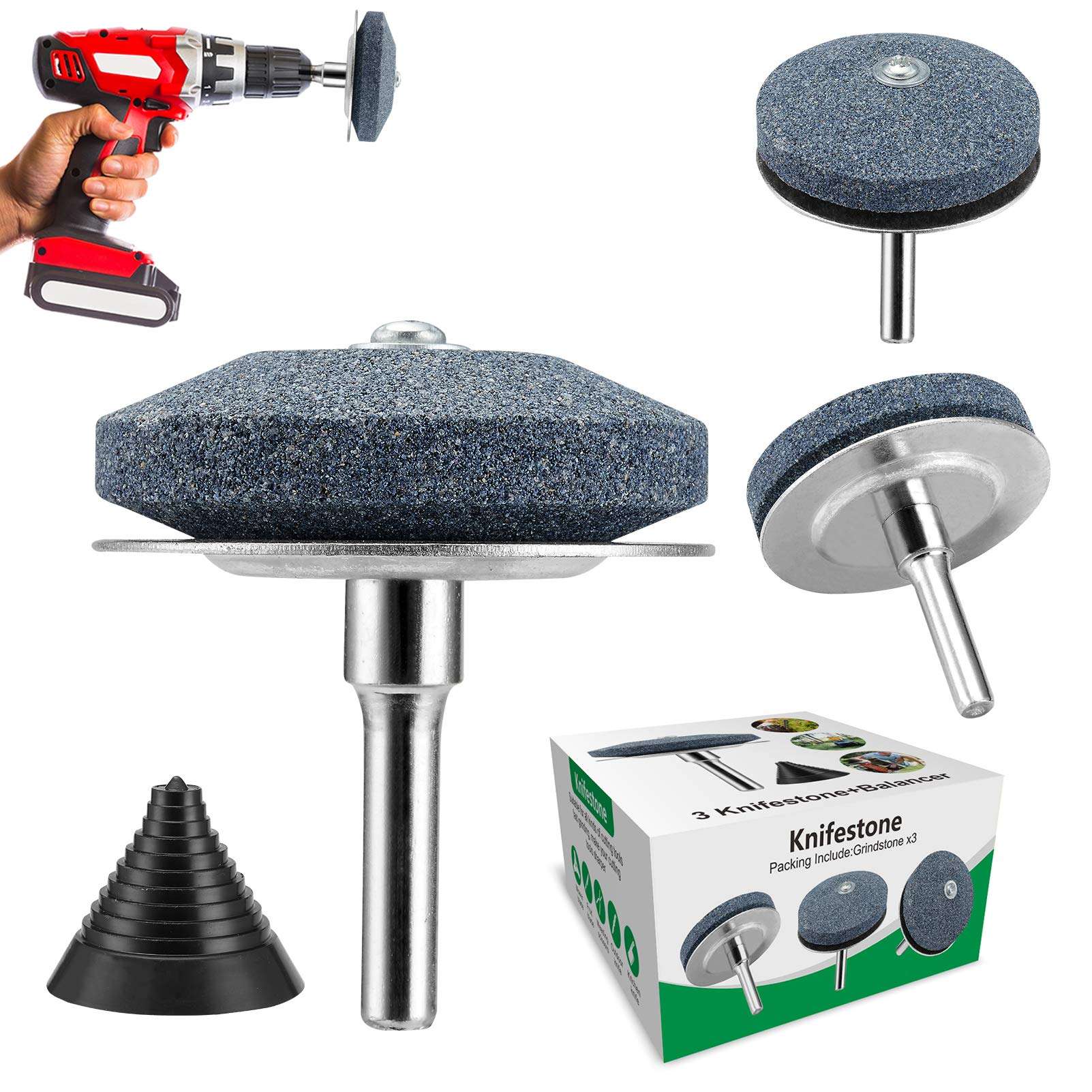 【New】LawnMower Blade Sharpener with Steel Backing 3Pack,Universal Multi-Sharp Rotary Lawn Mower Blade Sharpener and Free Balancer for Any Power Hand Drill,high temperature resistance and hardness 1